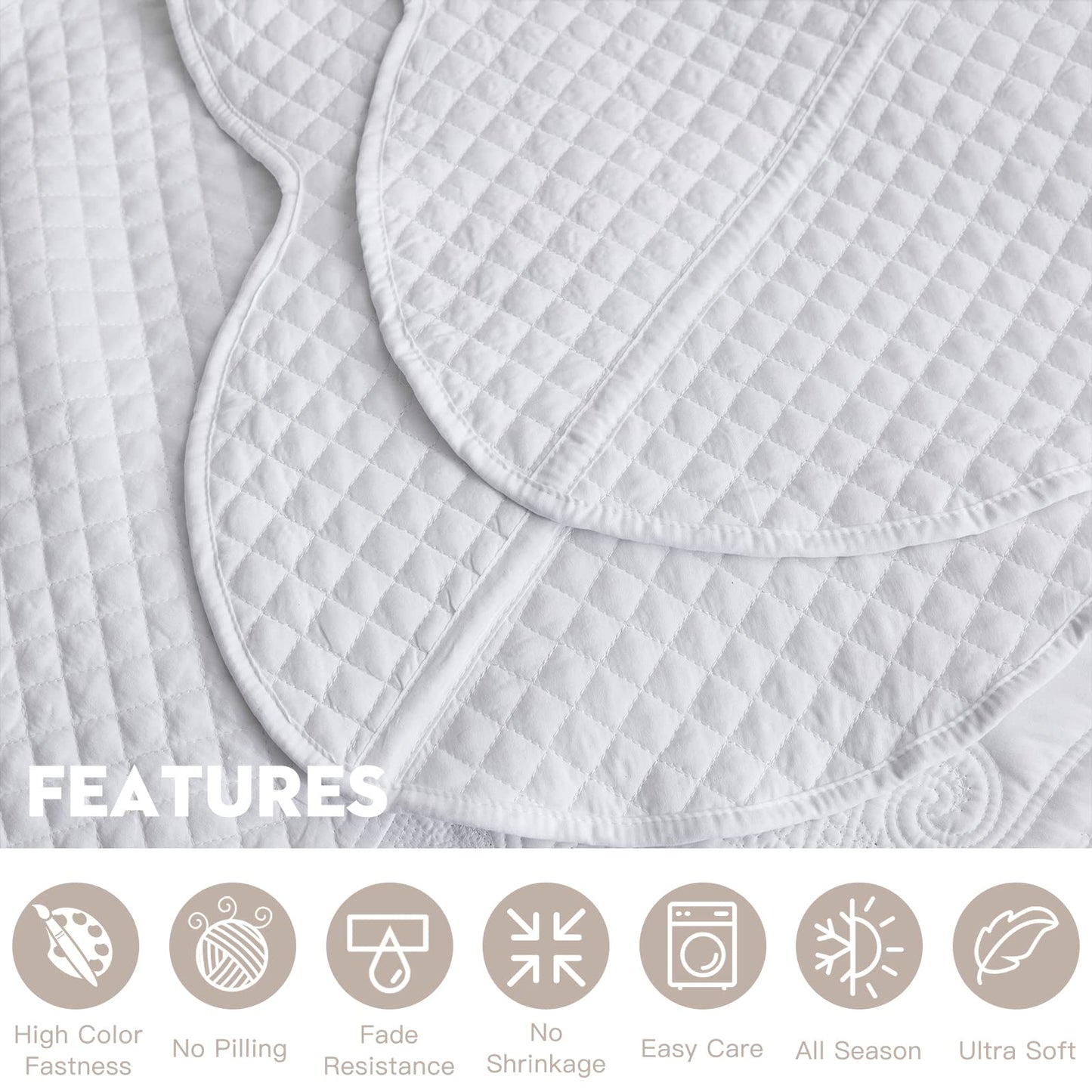 Oversized King Bedspread 128x120 Extra Wide, Paisley Pattern Design, Lightweight Bedding Cover, Reversible, 5 Piece, 100% Microfiber, King/Cal King, Pure White