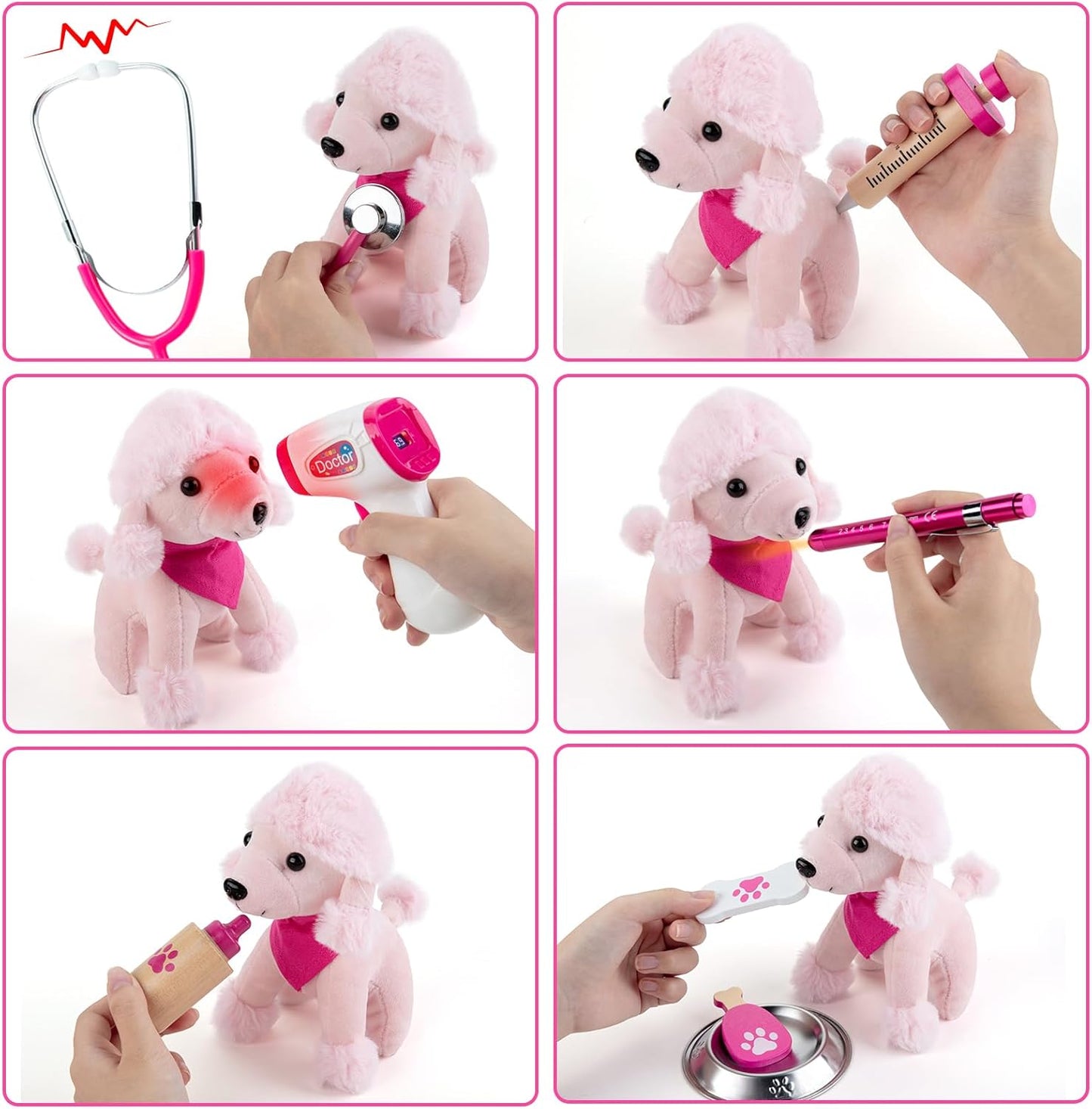 Doctor Kit for Kids Girls, 36 Pcs Veterinarian Playset for Kids, Doctor Kit for Toddlers 3-5 with Dog Toy & Real Stethoscope, Kids Vet Kit Pretend Play Doctor Toys, Doctor Play for Kids