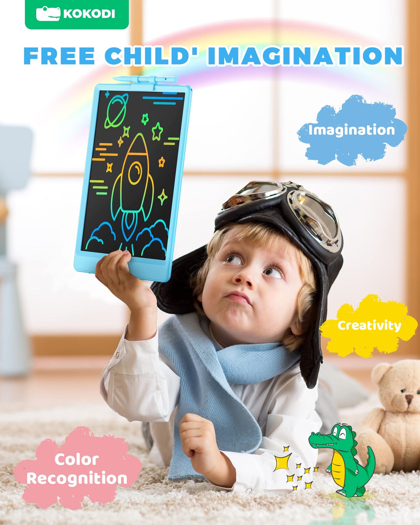 KOKODI LCD Writing Tablet, Valentines Day Gifts for Kids,10 Inch Colorful Toddler Doodle Board Drawing Tablet, Erasable Reusable Electronic Drawing Pads, Educational and Learning Toys for Kids