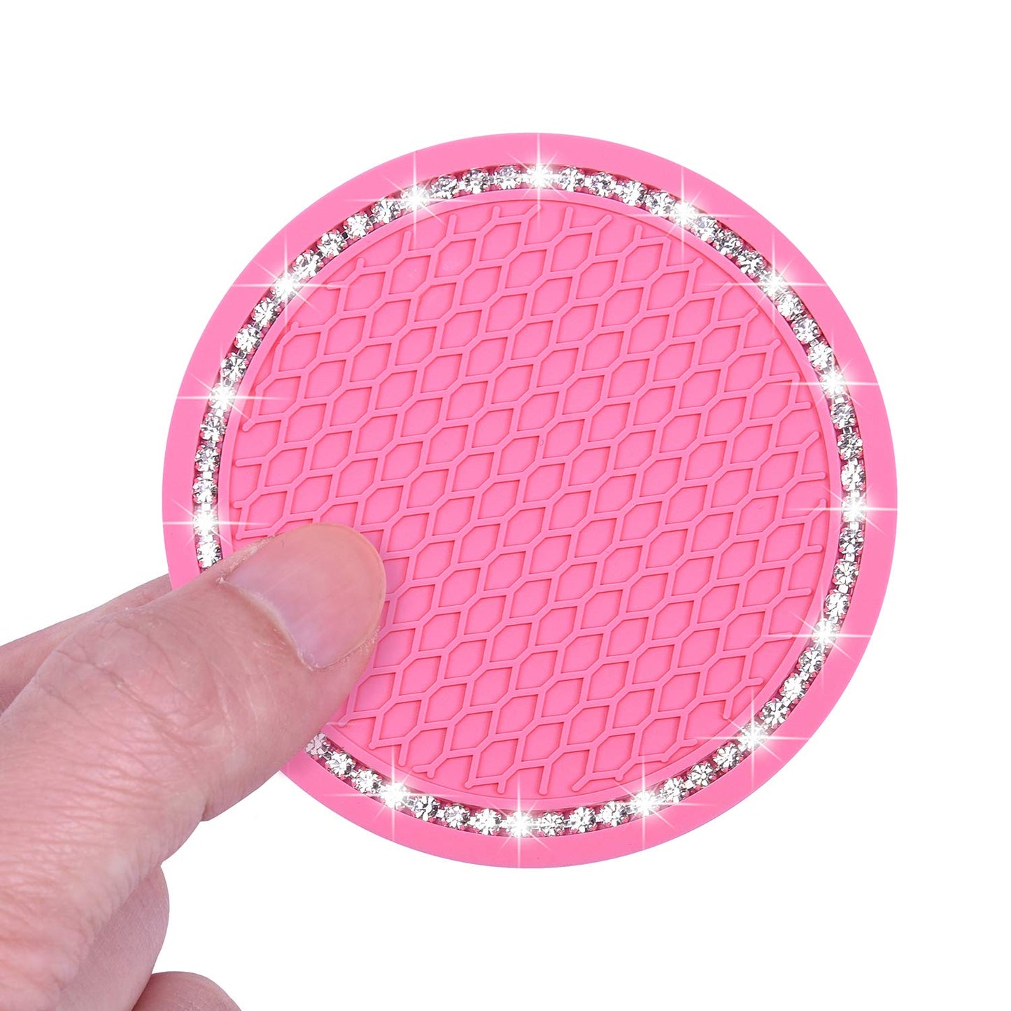 Bling Car Coasters, Wisdompro 4 Pack PVC Car Cup Holder Insert Coaster - Anti Slip Universal Vehicle Interior Accessories Crystal Glitter Cup Mats for Women and Men(2.75" Diameter, Black)