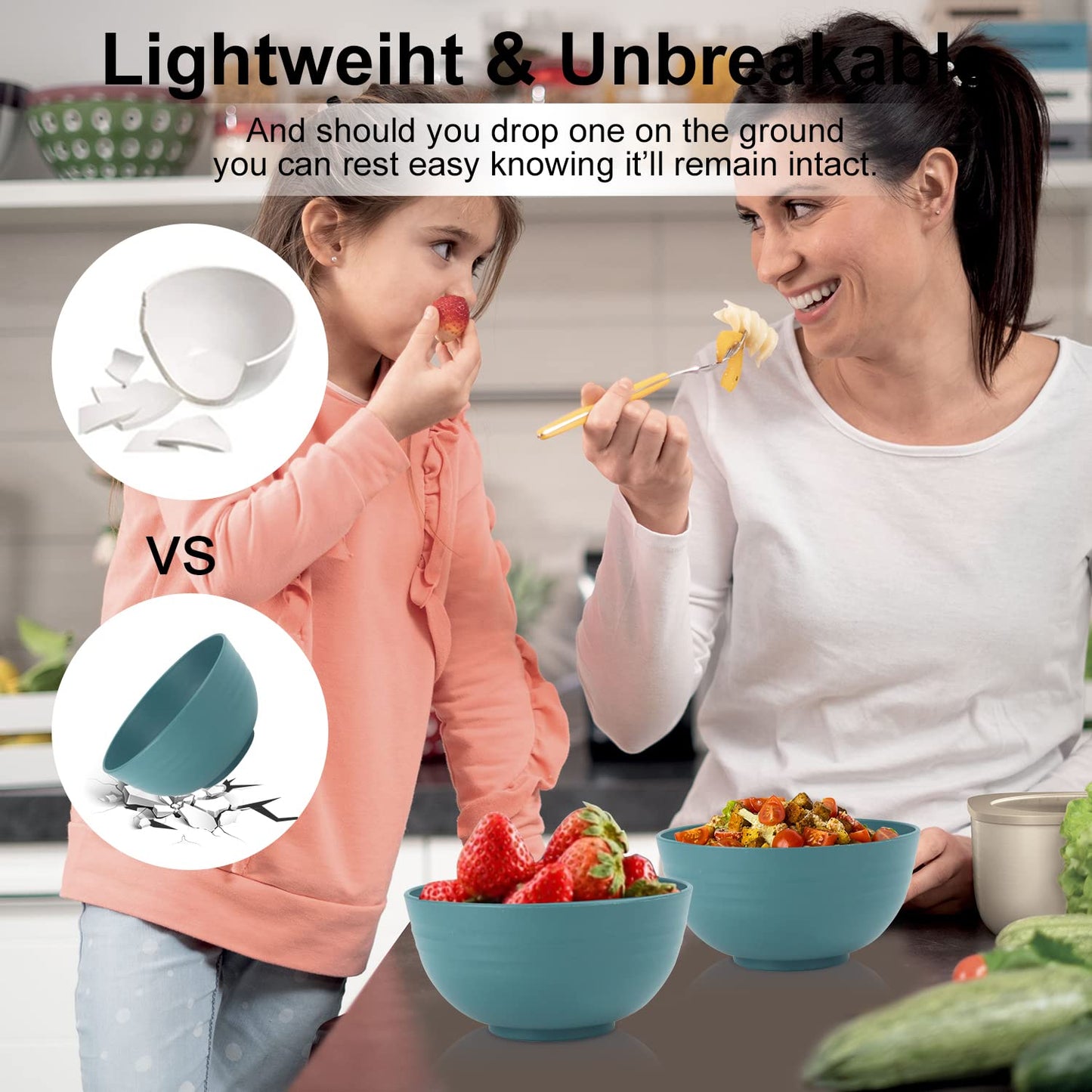 28 Piece Wheat Straw Dinnerware Sets,Dishwasher & Microwave Safe Plates and Bowls Sets - Unbreakable Plastic Dinnerware Sets for 4 Dinner Plates, Cups, Cereal Bowls - Colorful Series
