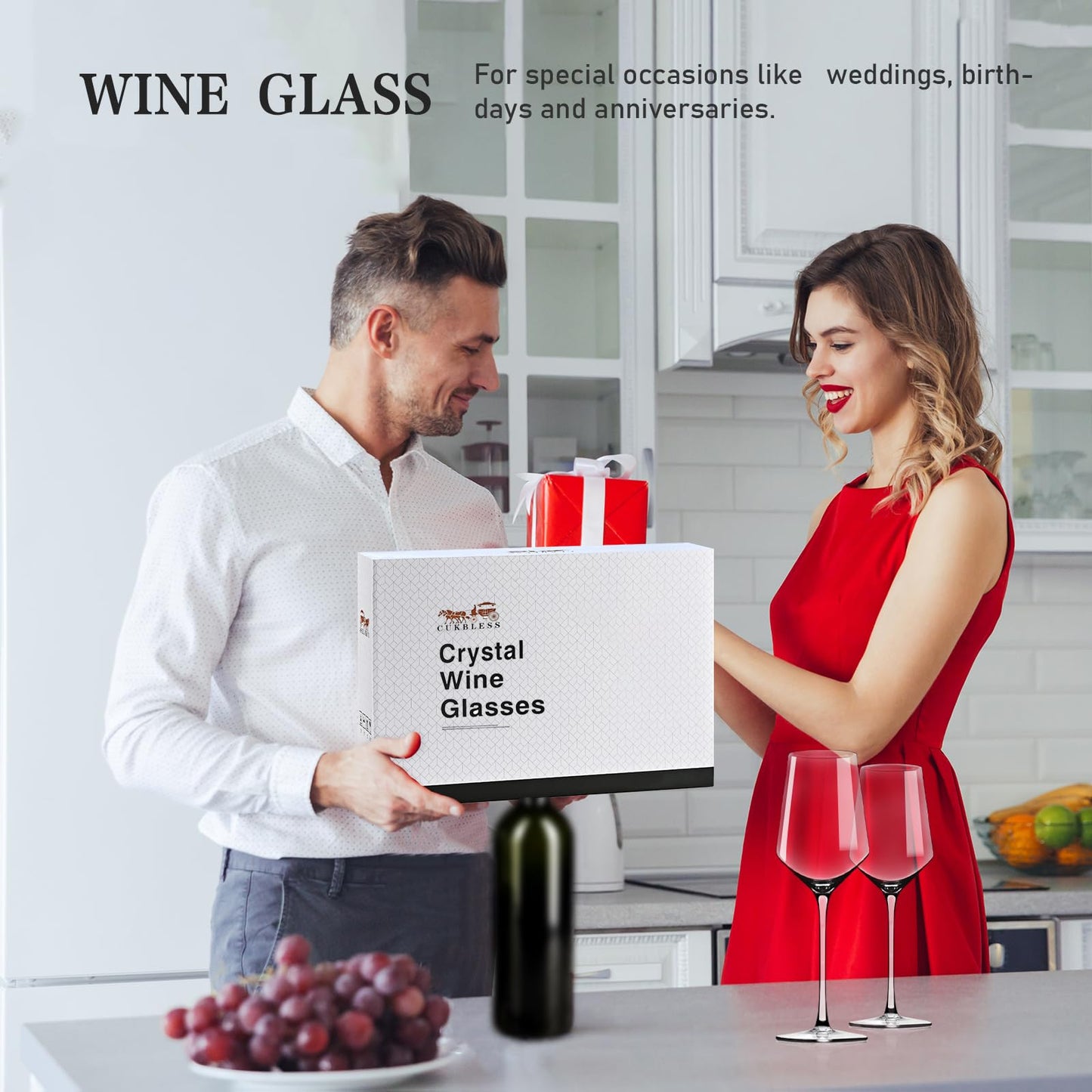 CUKBLESS Red Wine Glasses Set of 6, 20 oz Iridescent Hand Blown Long Stem Red or White Wine Glasses, for Birthday, Wedding