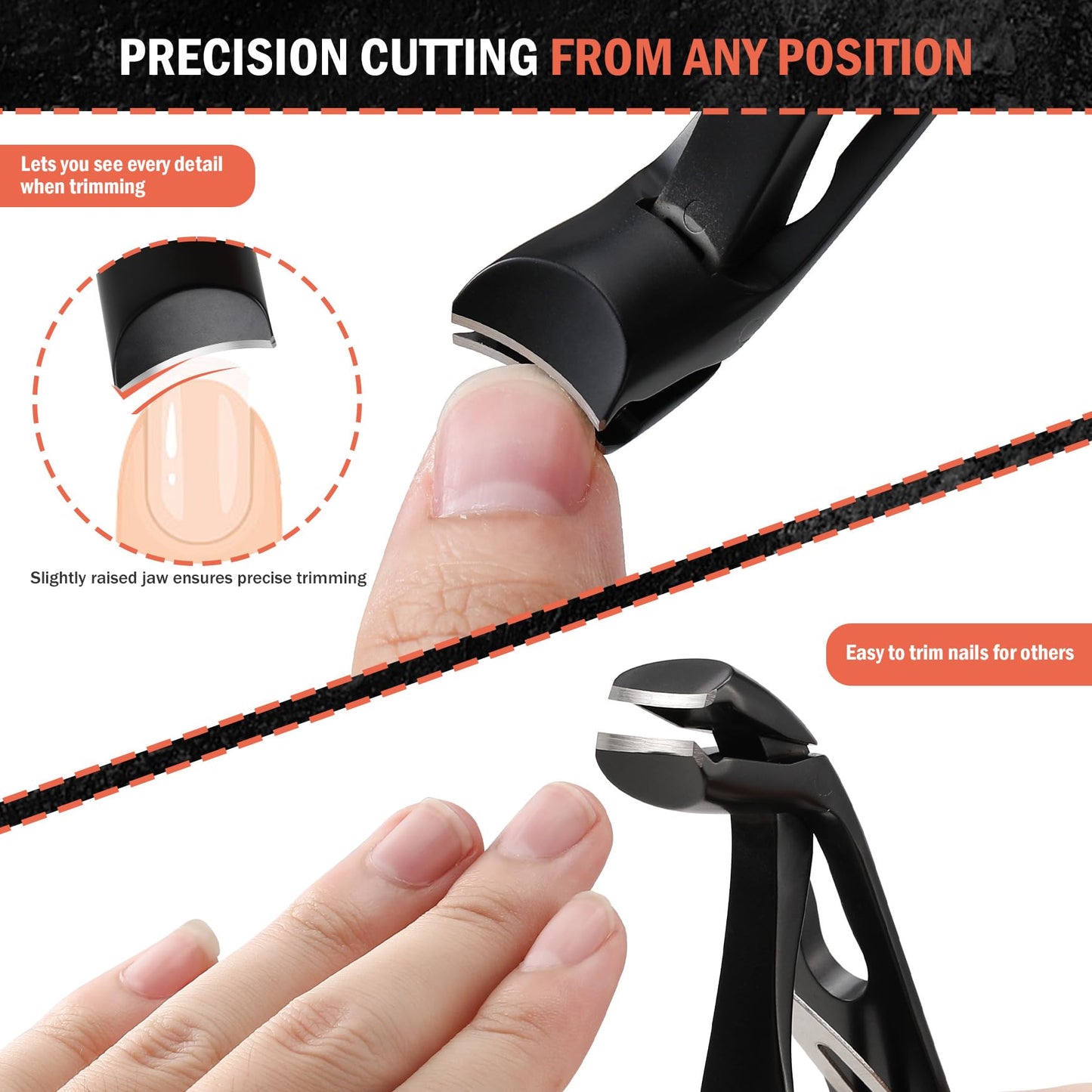BEZOX Angled Head Toe Nail Clippers for Seniors for Thick Nails - Ergonomic Toenails Clipper for Thick Toenails, Premium Finger Nails Clipper for Adult with Catcher - Black