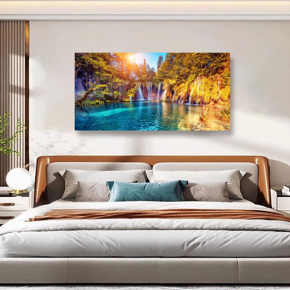 Golden Lotus Pictures Canvas Wall Art for Living room Office Bedroom Wall Decor,Flowers Wall Art Print Paintings Modern Abstract Oil Painting Artwork Waterproof Ready to Hang-20x40inch