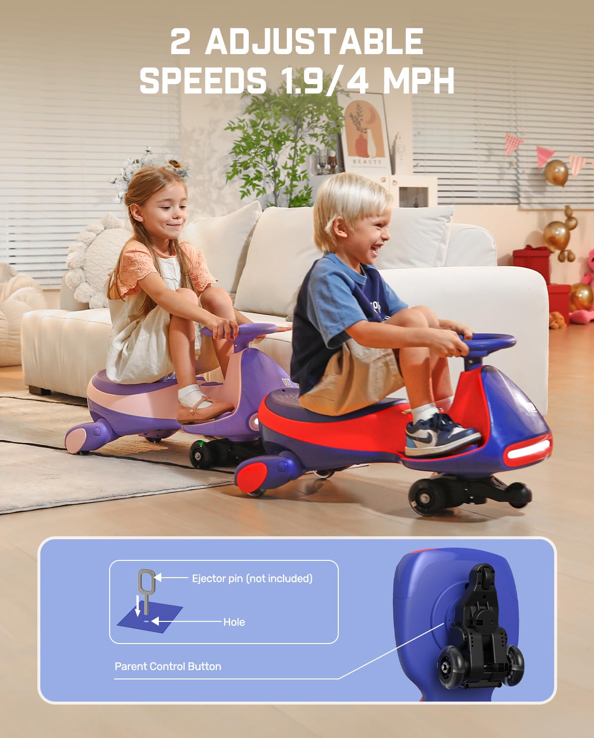 12V N7 Pro Electric Wiggle Car – Pedal-Powered Fun for Kids, Lights & Bluetooth Ride-On (by Fanttik)
