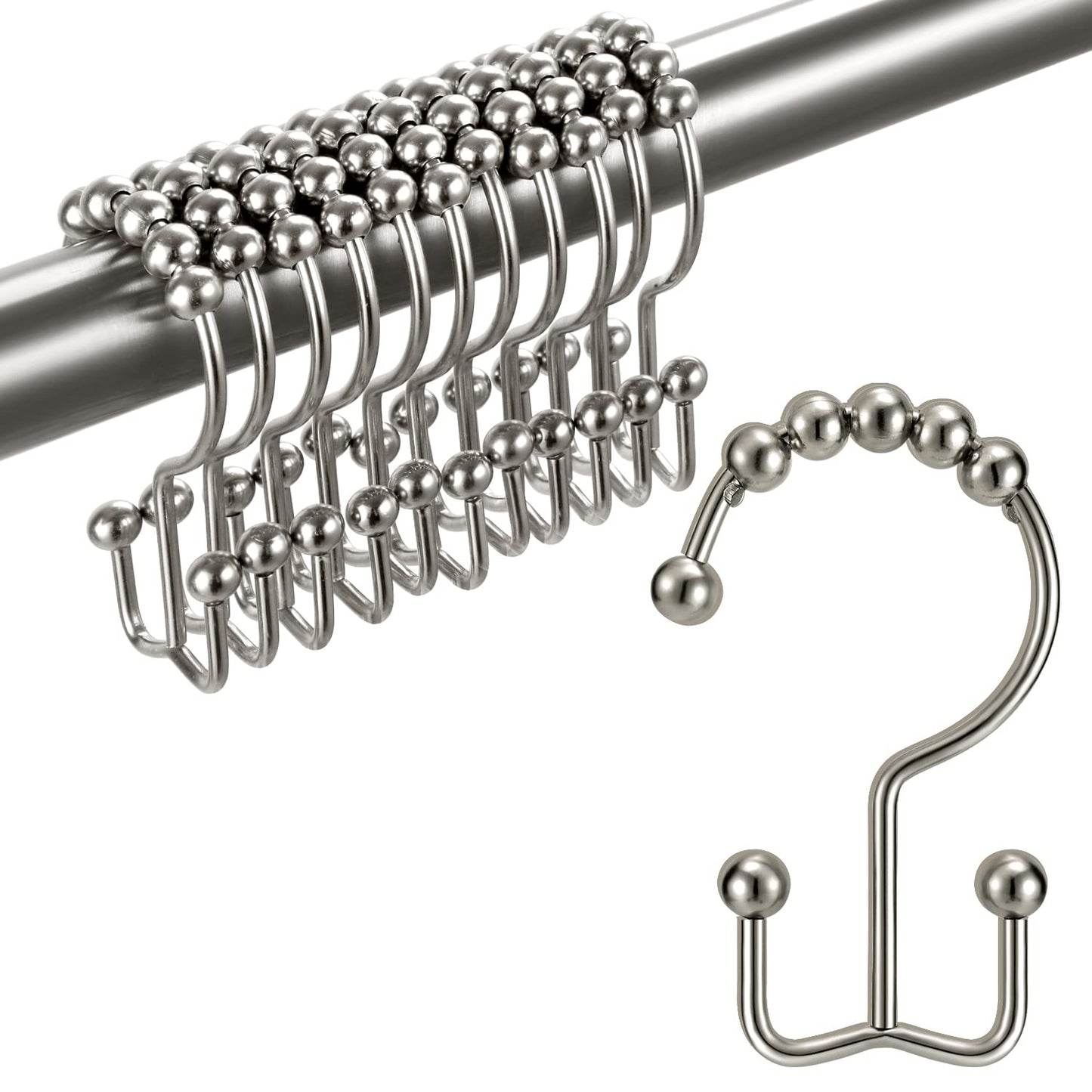 Shower Curtain Hooks Rings, TENOVEL Double Sided Shower Hooks Rust Proof for Bathroom Shower Rods Curtain, Durable Stainless Steel Bathroom Shower Curtain Hangers, Bronze, Set of 12