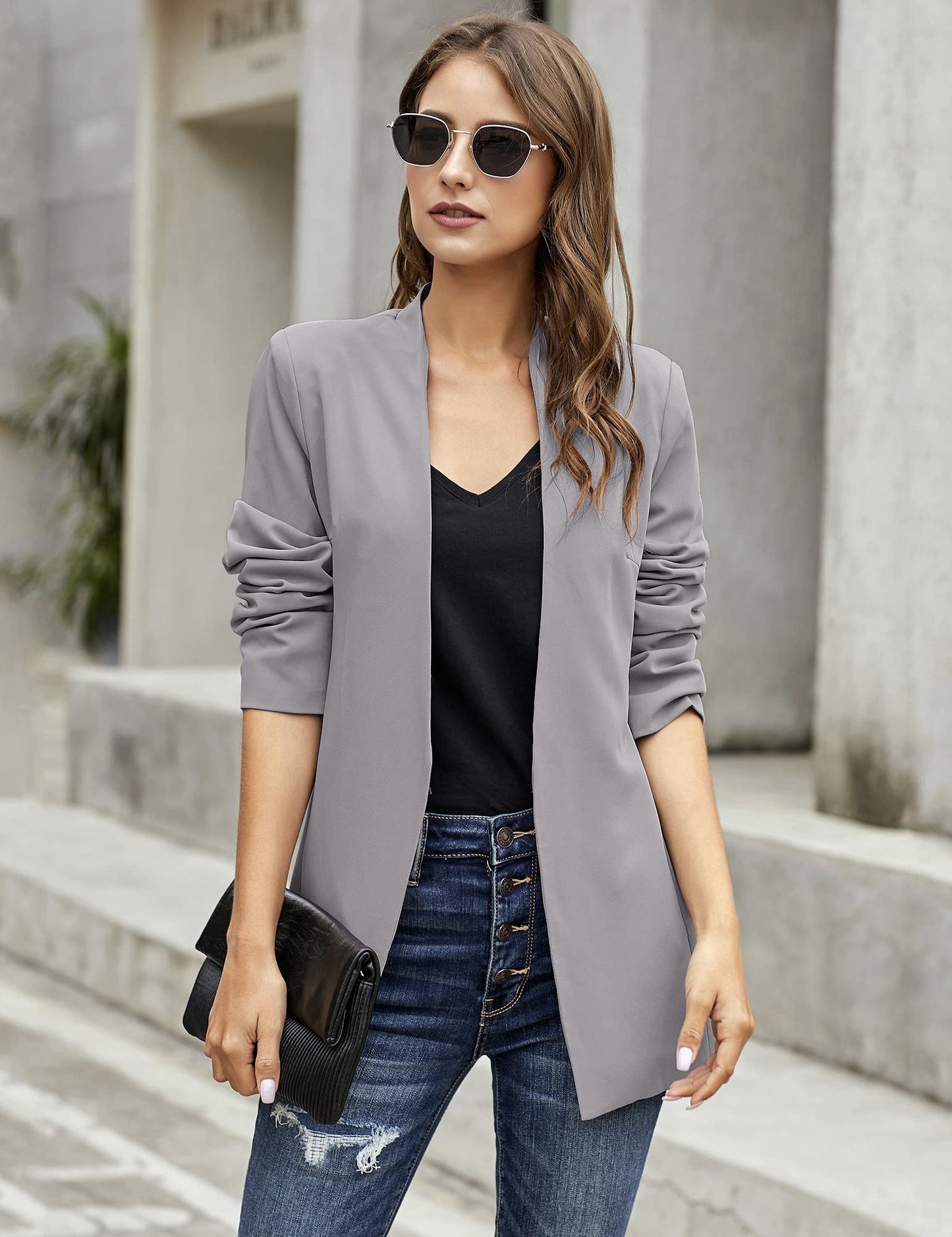 GRAPENT Damen Blazer mit offener Vorderseite, Business, Freizeit, Taschen, für die Arbeit im Büro