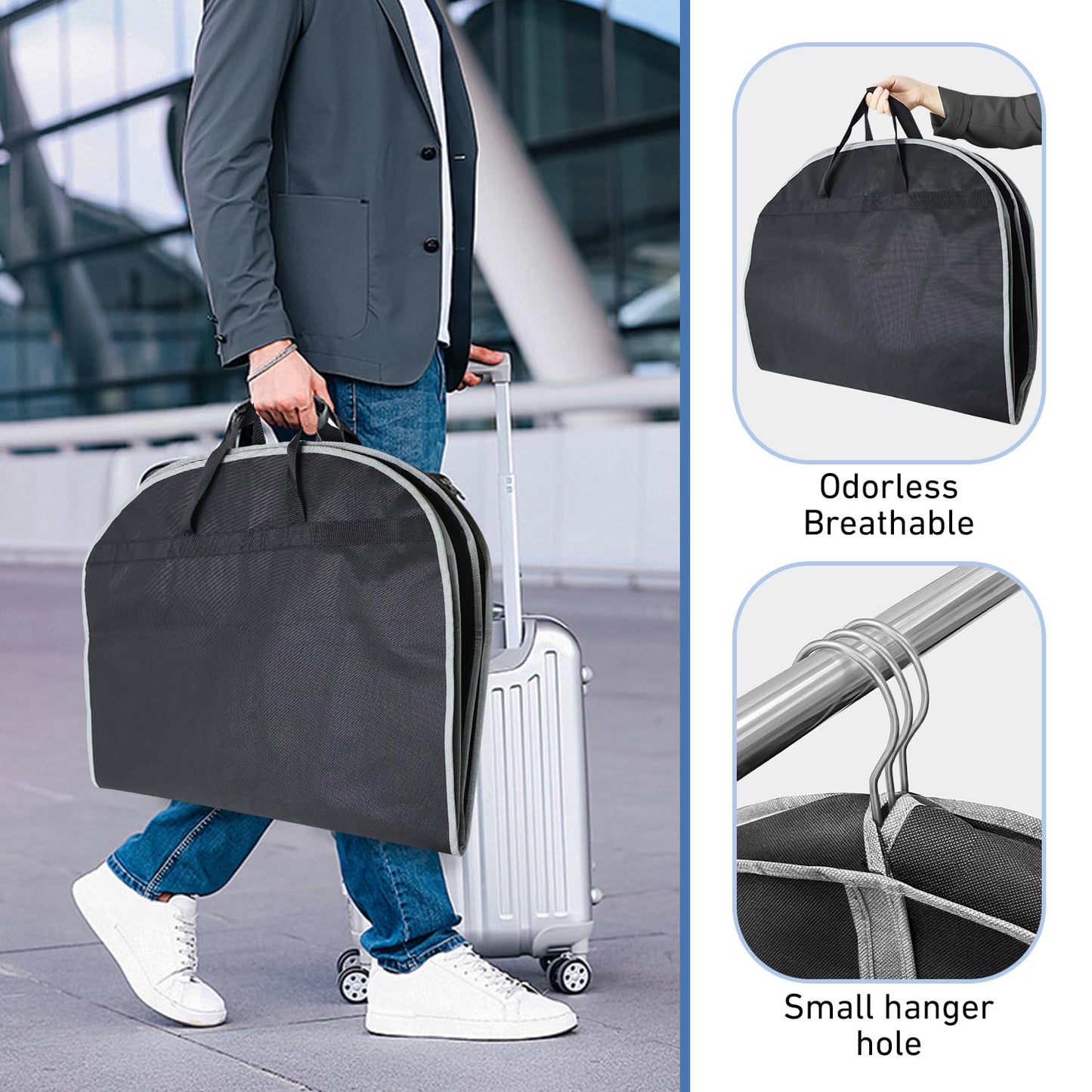 Sacs à vêtements transparents de 50 po pour suspendre des vêtements dans un placard avec soufflets de 4 po, sac de protection pour costumes pour robes, manteaux longs, vestes, pulls, chemises, 3 paquets, noir