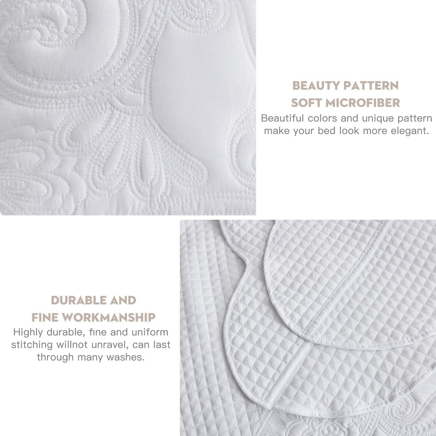 Oversized King Bedspread 128x120 Extra Wide, Paisley Pattern Design, Lightweight Bedding Cover, Reversible, 5 Piece, 100% Microfiber, King/Cal King, Pure White