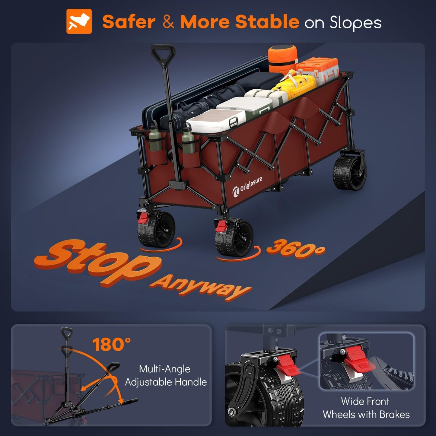 48" L Collapsible Wagon Cart Foldable, 560LB Weight Capacity 300L Heavy Duty Folding Beach Wagons with Big All-Terrain Wheels, Utility Carts for Groceries, Shopping, Camping, Sports - Black