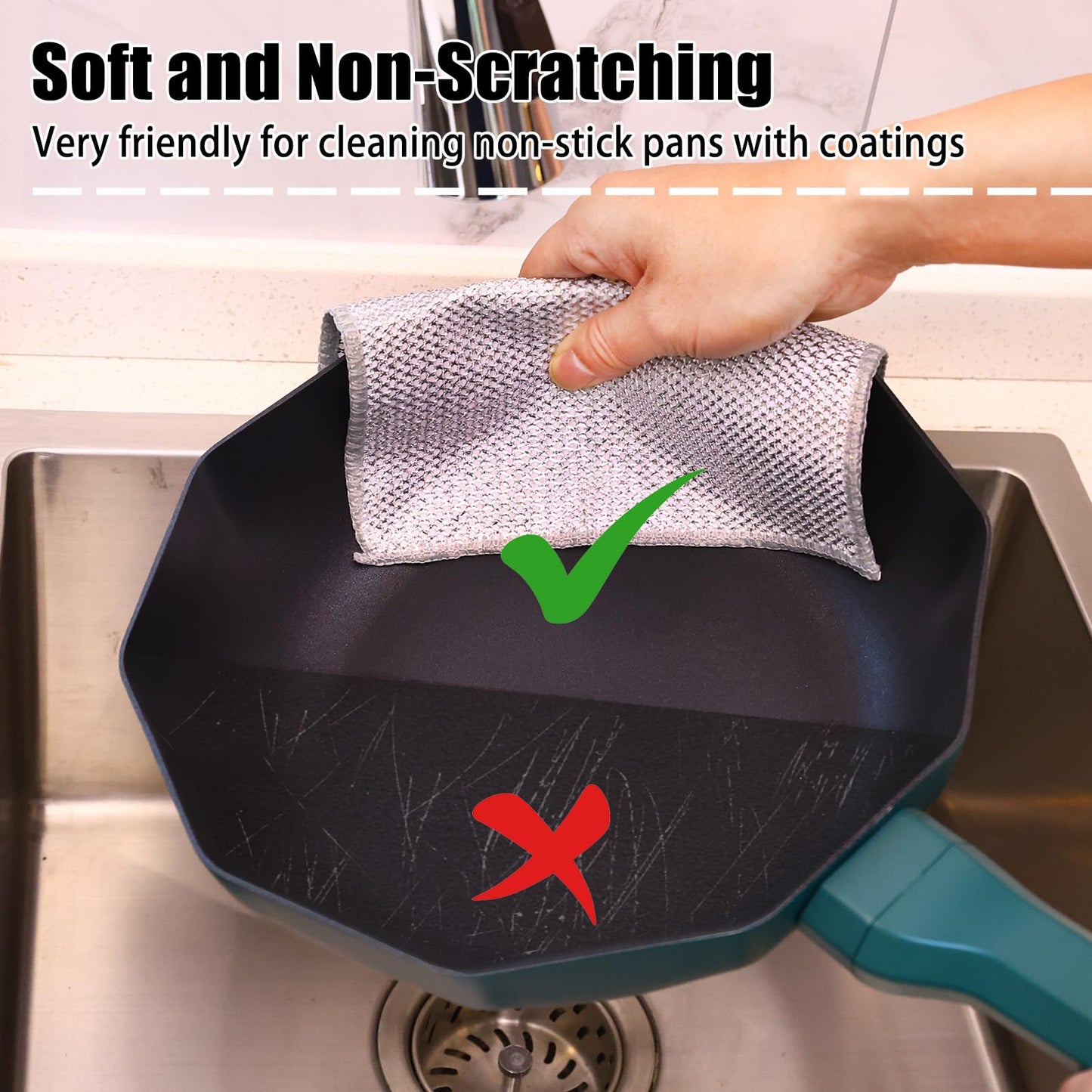 Navona 18 Pcs New Upgrade Steel Wire Dishcloth,Double-Layer Steel Wire Cleaning Cloth,Powerful Cleaning Non-Scratch Wire Dishcloth Rag for Cookware, Sinks, Dishes, Stove Tops, Small