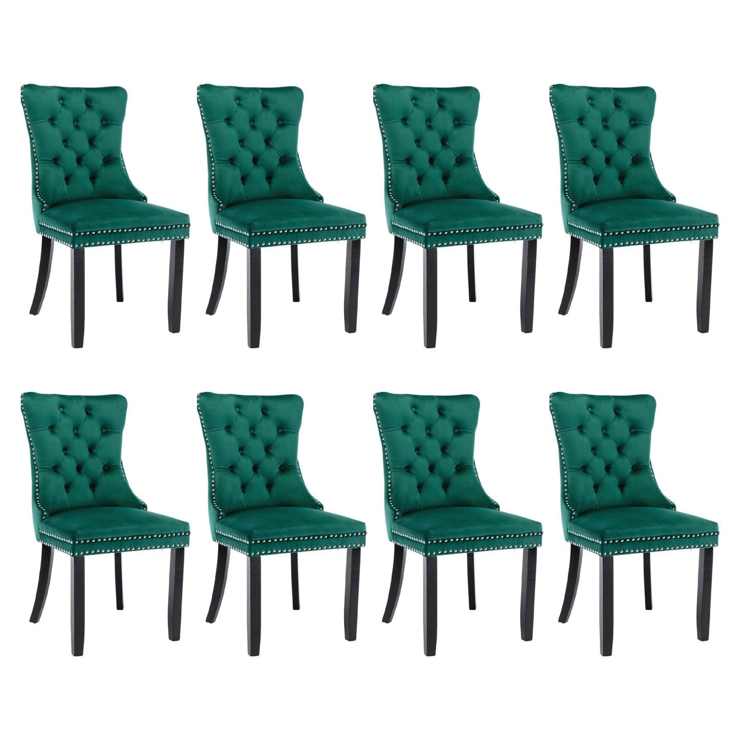 SoarFlash Esszimmerstühle aus Leder, 8er-Set, Beistellstuhl mit hoher Rückenlehne, moderner gepolsterter Beistellstuhl mit Knopfrückenring, Beine aus Massivholz (Schwarz und Grau)