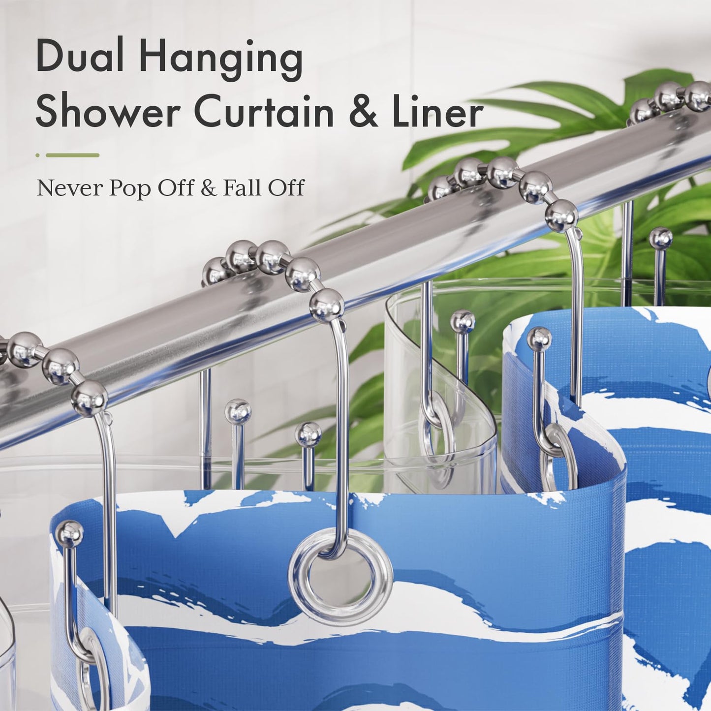 AmazerBath Duschvorhanghaken, Duschvorhangringe aus Metall, rostfrei, doppelseitige Duschvorhanghaken für Duschvorhangeinlage, glatte Duschhakenringe aus gebürstetem Nickel für Badezimmer, 12er-Set