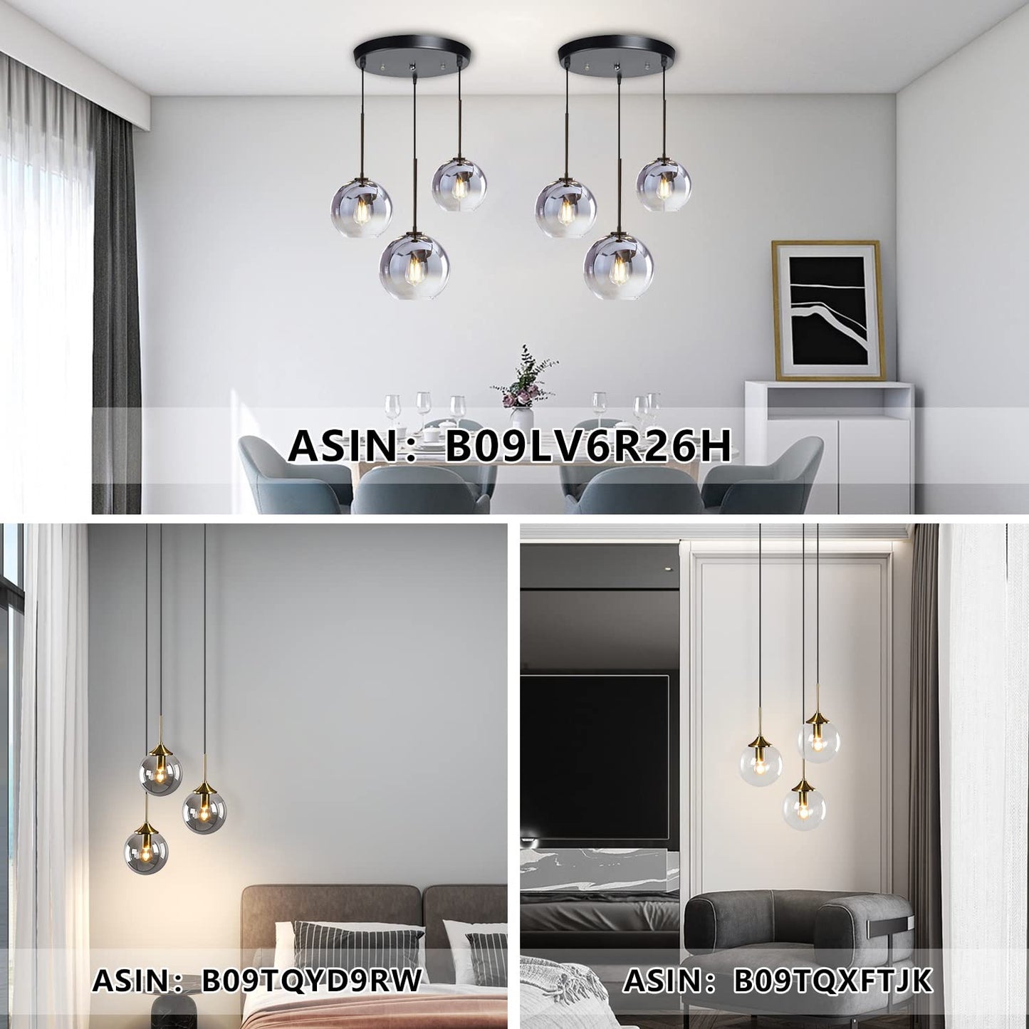 KCO Lighting Gold Cluster Pendelleuchte 3-flammige Cluster Pendelleuchte Große Glaspendelleuchten Kücheninsel Bubble Globe Kronleuchter Mid Century Modern Hängeleuchte