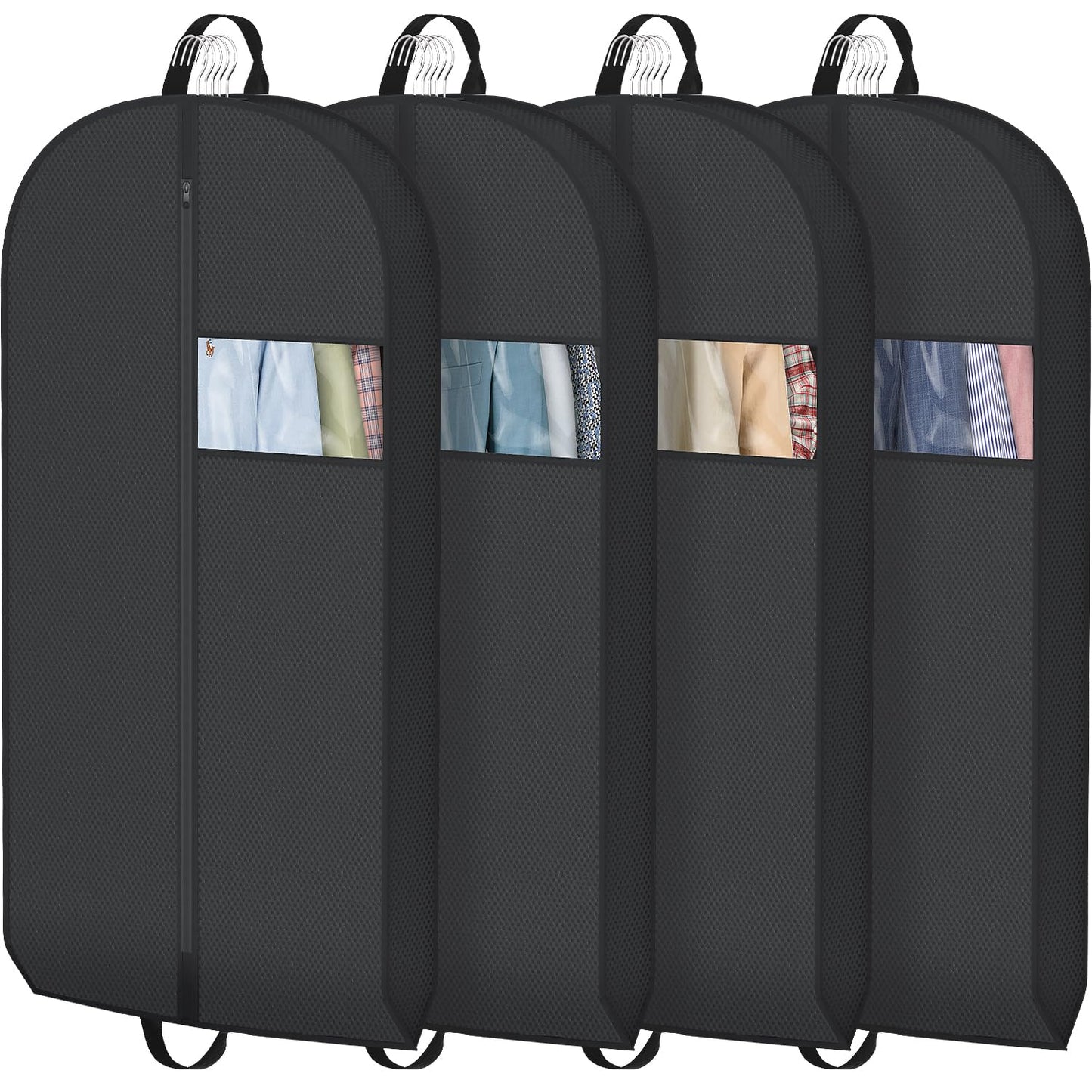 Sacs à vêtements transparents de 50 po pour suspendre des vêtements dans un placard avec soufflets de 4 po, sac de protection pour costumes pour robes, manteaux longs, vestes, pulls, chemises, 3 paquets, noir