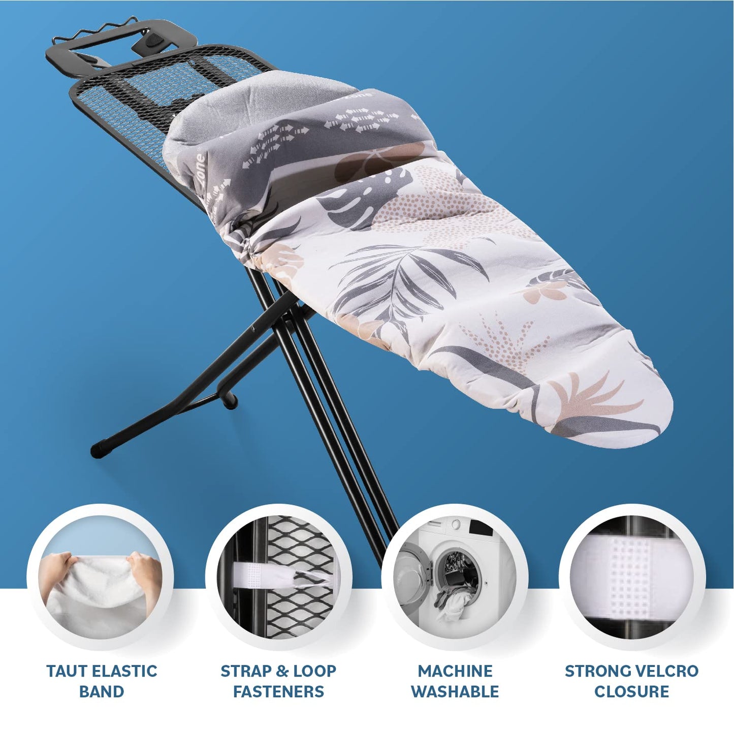 Housse et coussin pour planche à repasser Bartnelli, fabriqués en Europe avec une nouvelle technologie brevetée | Housse de rechange pour planche à repasser 54x15 avec zone Park & Turbo, dessus épais 100 % coton résistant aux brûlures