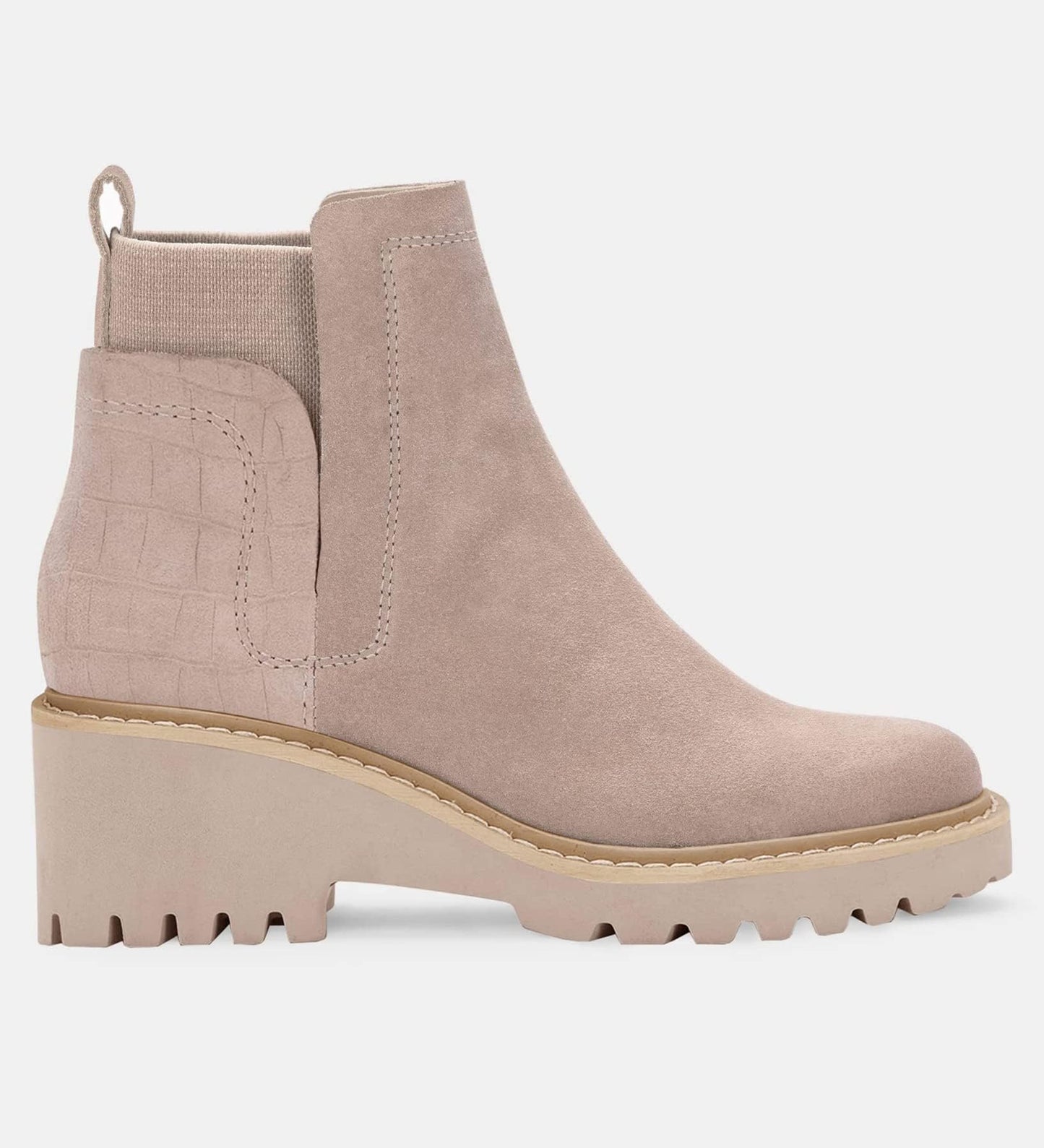 Trish Lucia Damen Chelsea-Stiefel mit Plateausohle, knöchelhoch, klobiger Blockabsatz, rutschfest, Wildleder, modische Schlupfstiefeletten
