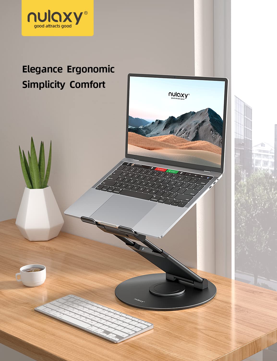 Nulaxy Telescopic 360 Rotating Laptop Stand for Desk Adjustable Height Swivel Pull Out Design Ergonomic Laptop Riser Fits All 10-17" Laptops Computer MacBook, Gray