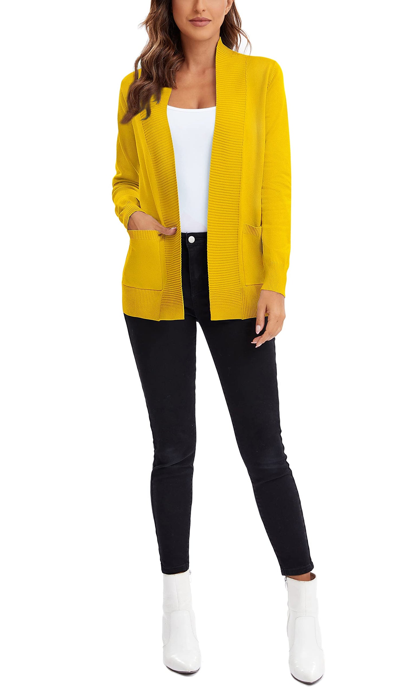 Urban CoCo Leichter Strickjacke für Damen mit offener Vorderseite, lange Ärmel, mit Tasche
