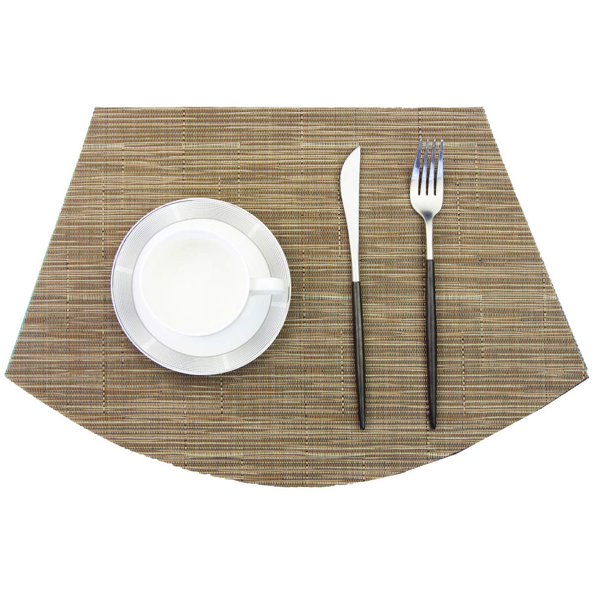 PIGCHCY Keilförmige Tischsets für den Esstisch, kreuzgewebt, waschbares Vinyl-Tischset, hitzebeständig, runde Tischsets, 4er-Set (Silbergrau)