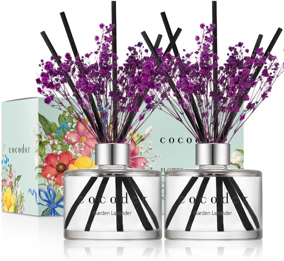 COCODOR Flower Reed Diffuser Set / 6.7oz / White Jasmine/Scent Diffuser with Sticks Home Fragrance Reed Diffuser for Bathroom Shelf Decor