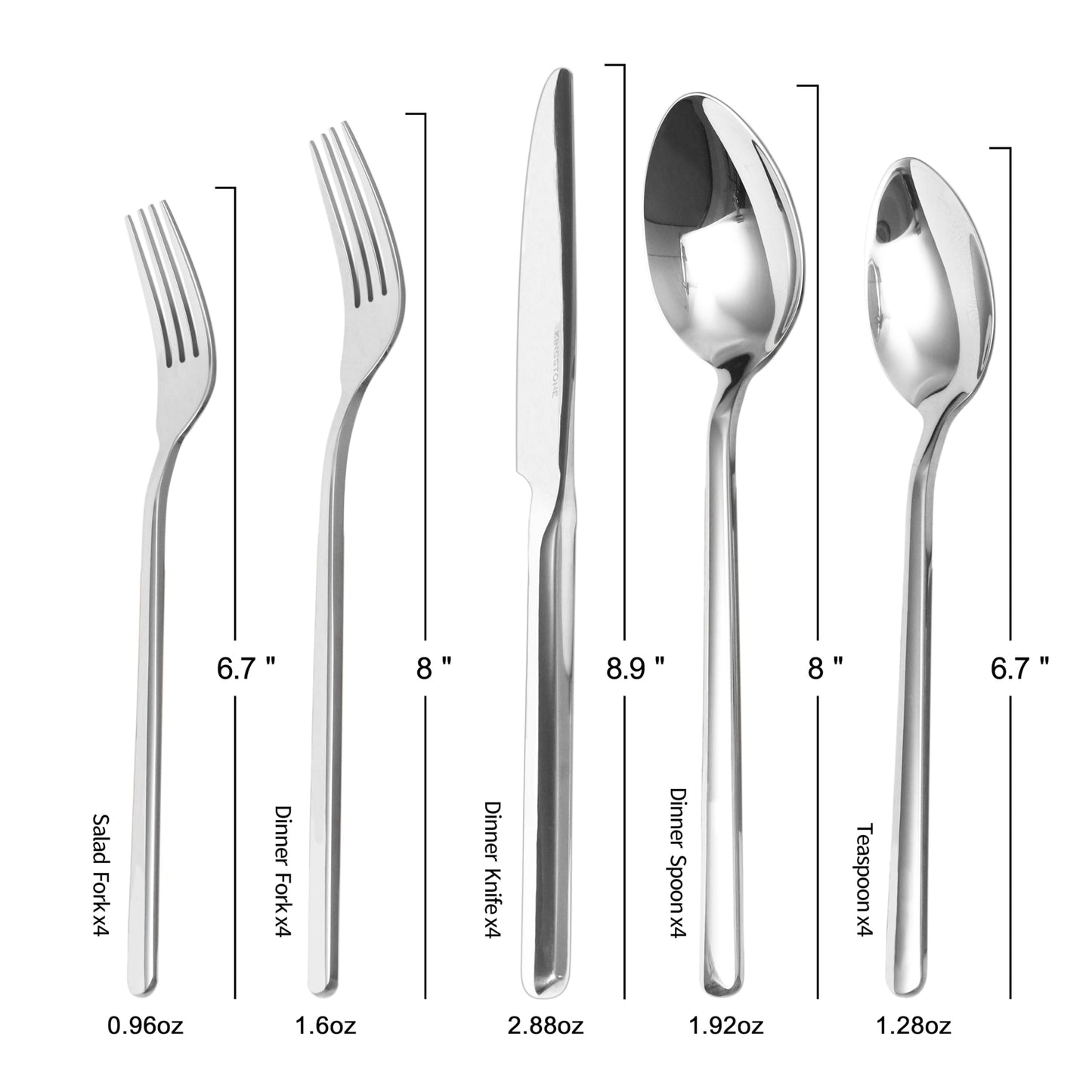 KINGSTONE Besteckset, 20-teiliges Besteckset für 4 Personen, Besteck aus Edelstahl 18/10, hochglanzpoliert, spülmaschinenfest, für Zuhause, Restaurant, Hochzeit, Party (Silber, 20-teilig für 4)