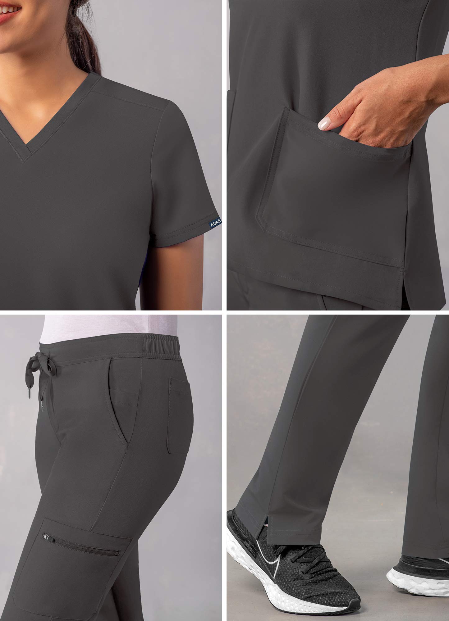 Ensemble de gommage Adar Addition Go-Basic pour femme - Haut de gommage slim à col en V et pantalon de gommage cargo skinny