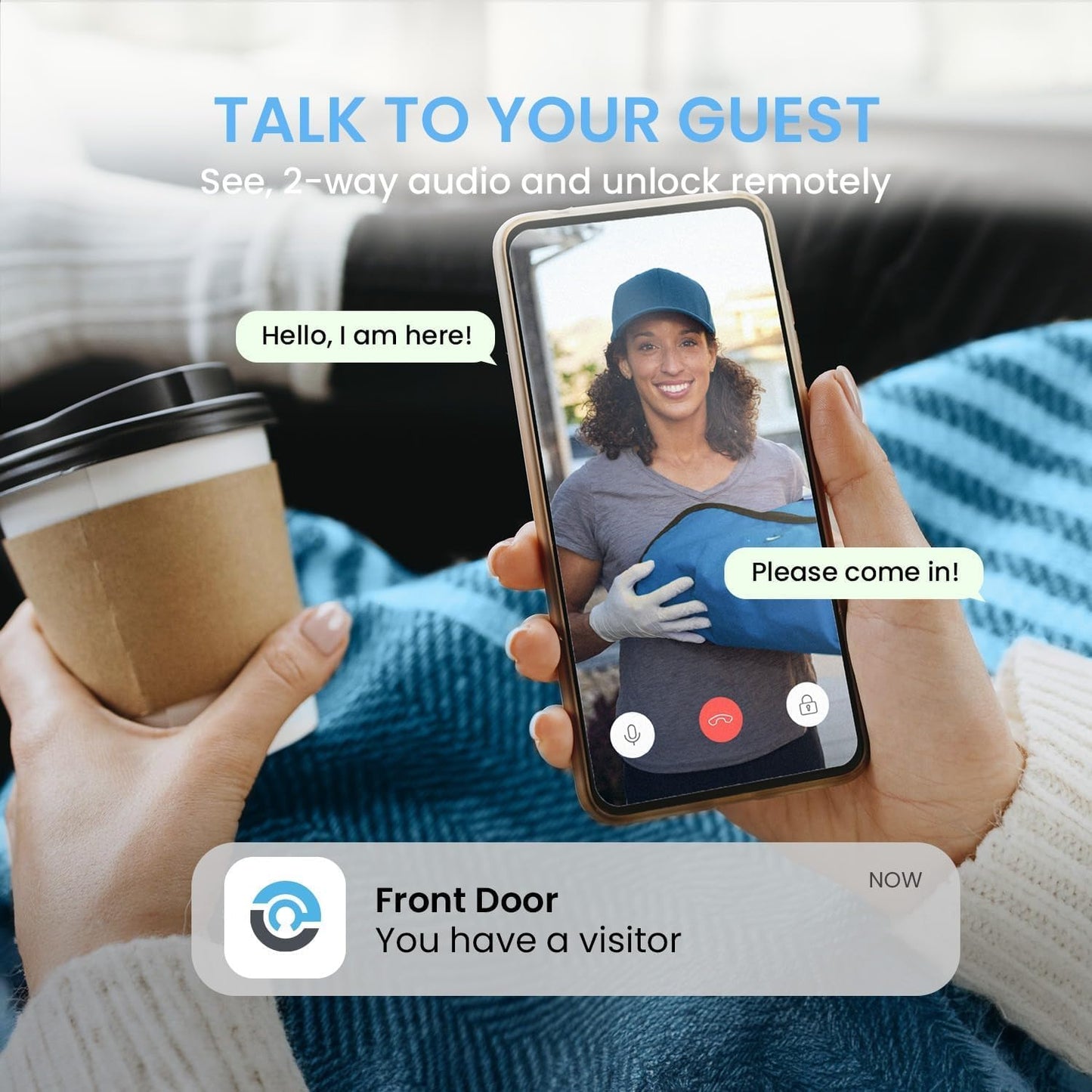Lockly Vision Elite - Serrure intelligente vidéo WiFi avec caméra de vision nocturne, capteur de mouvement, empreinte digitale biométrique, commande vocale, télécommande par application, sonnette, panneau solaire, clavier numérique, nickel satiné