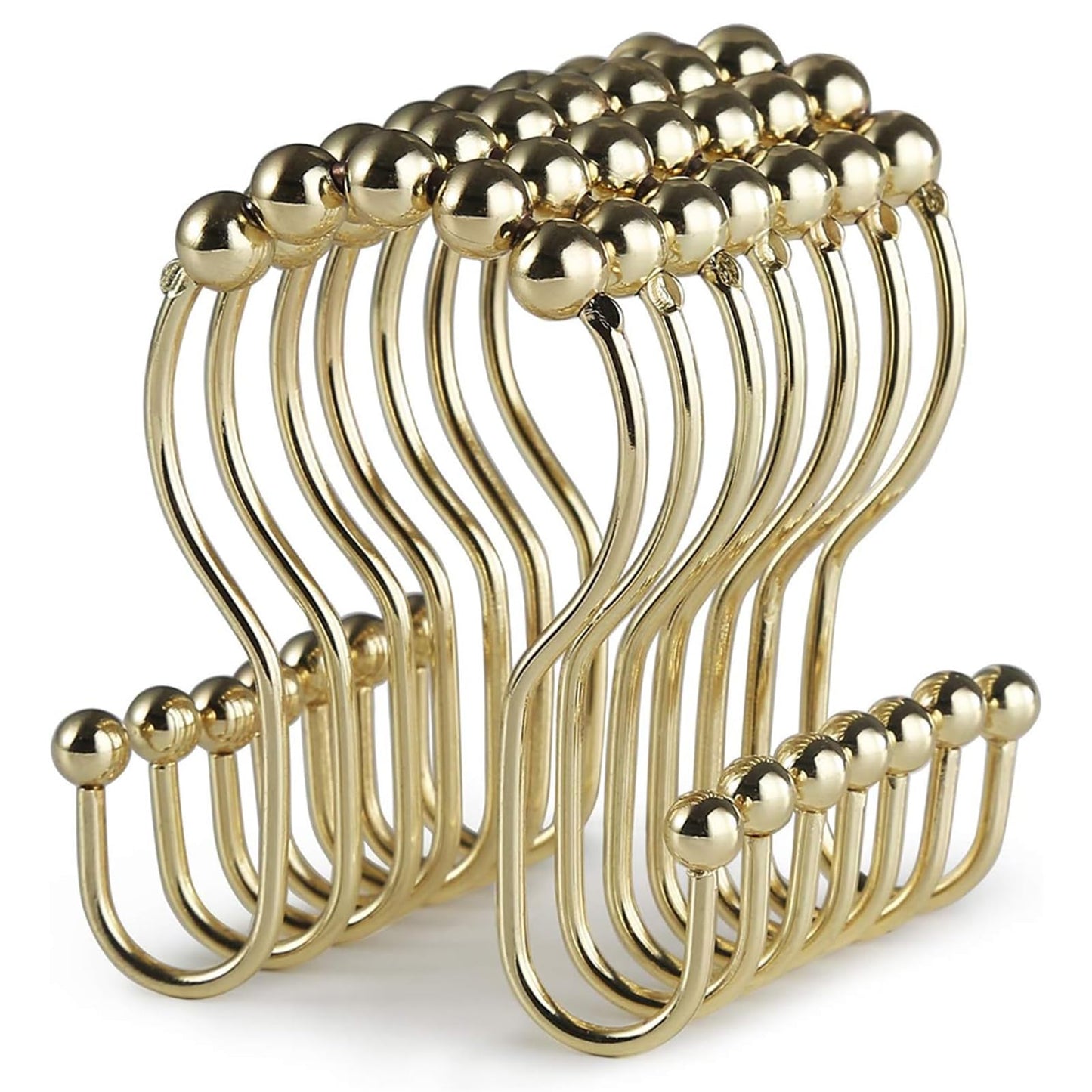 Goowin Duschvorhanghaken, 12 Stück Duschvorhangringe, Duschvorhanghakenringe aus Edelstahl in Bronze, rostfrei, Balance, Gleitschutz, Anti-Drop, Doppel-Duschhaken für Duschvorhangstange (Bronze)