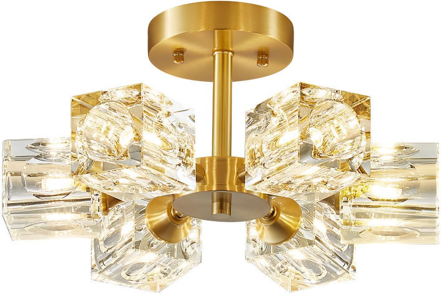 Yunnix Deckenleuchte 6 Lichter Kristall Kronleuchter Deckenleuchte Gold Deckenleuchte Moderne Kronleuchter Licht für Schlafzimmer Küche Flur Badezimmer Eingangsbereich Esszimmer