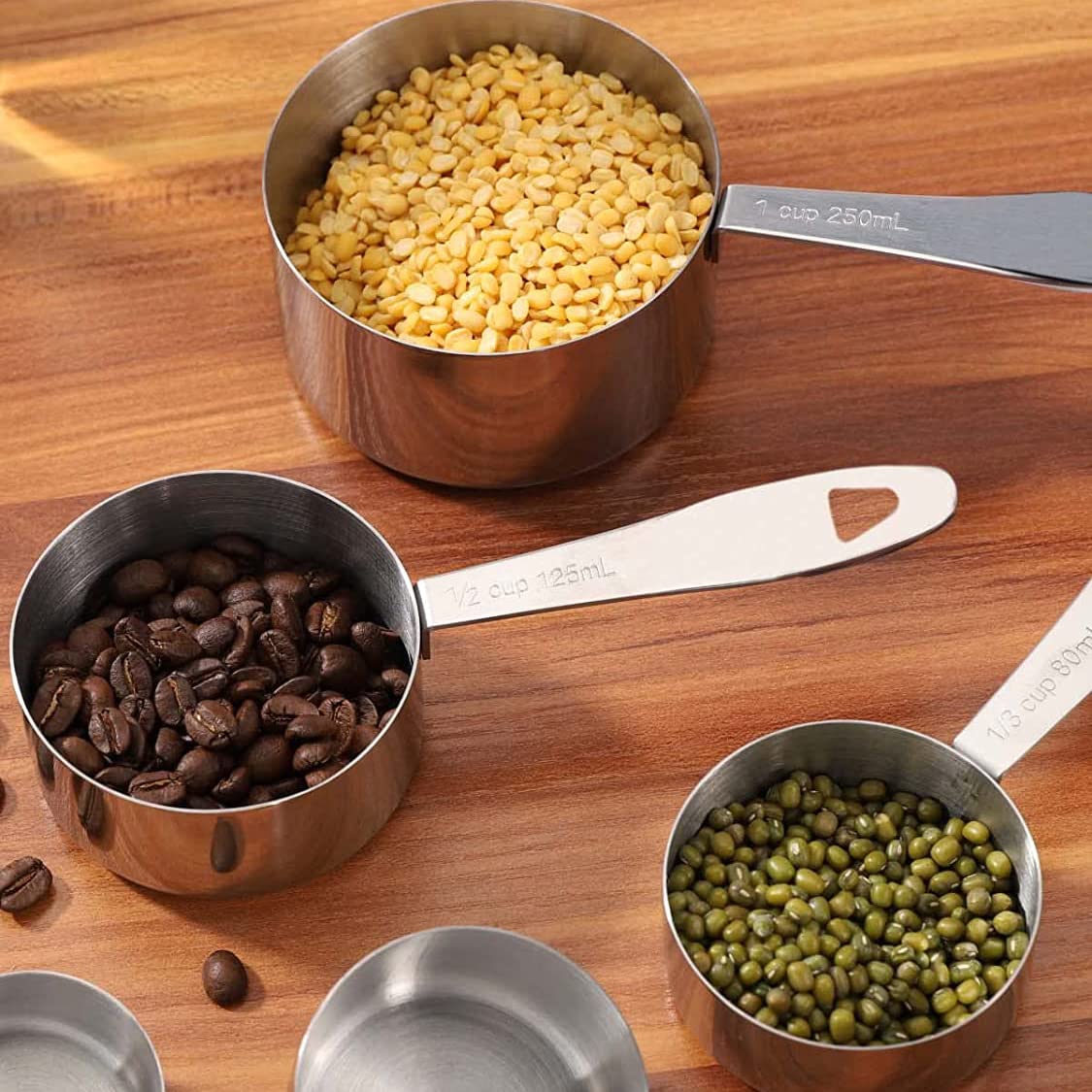 Ensemble de 10 tasses et cuillères à mesurer en acier inoxydable Joyhill, ensemble de tasses à mesurer emboîtables en métal avec poignées en silicone doux au toucher pour ingrédients secs et liquides, cuisine et pâtisserie (noir)