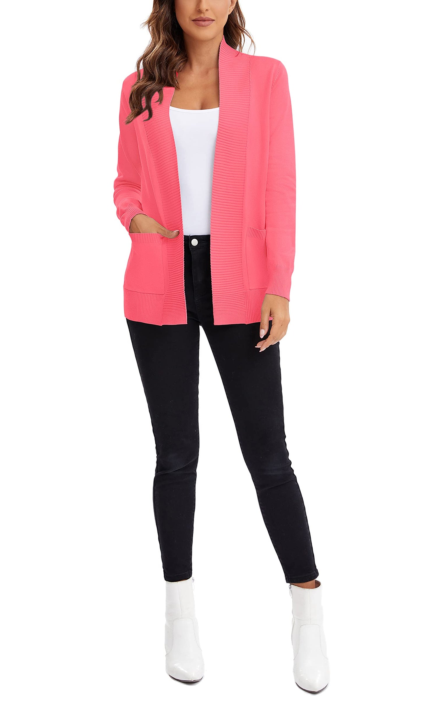 Urban CoCo Leichter Strickjacke für Damen mit offener Vorderseite, lange Ärmel, mit Tasche