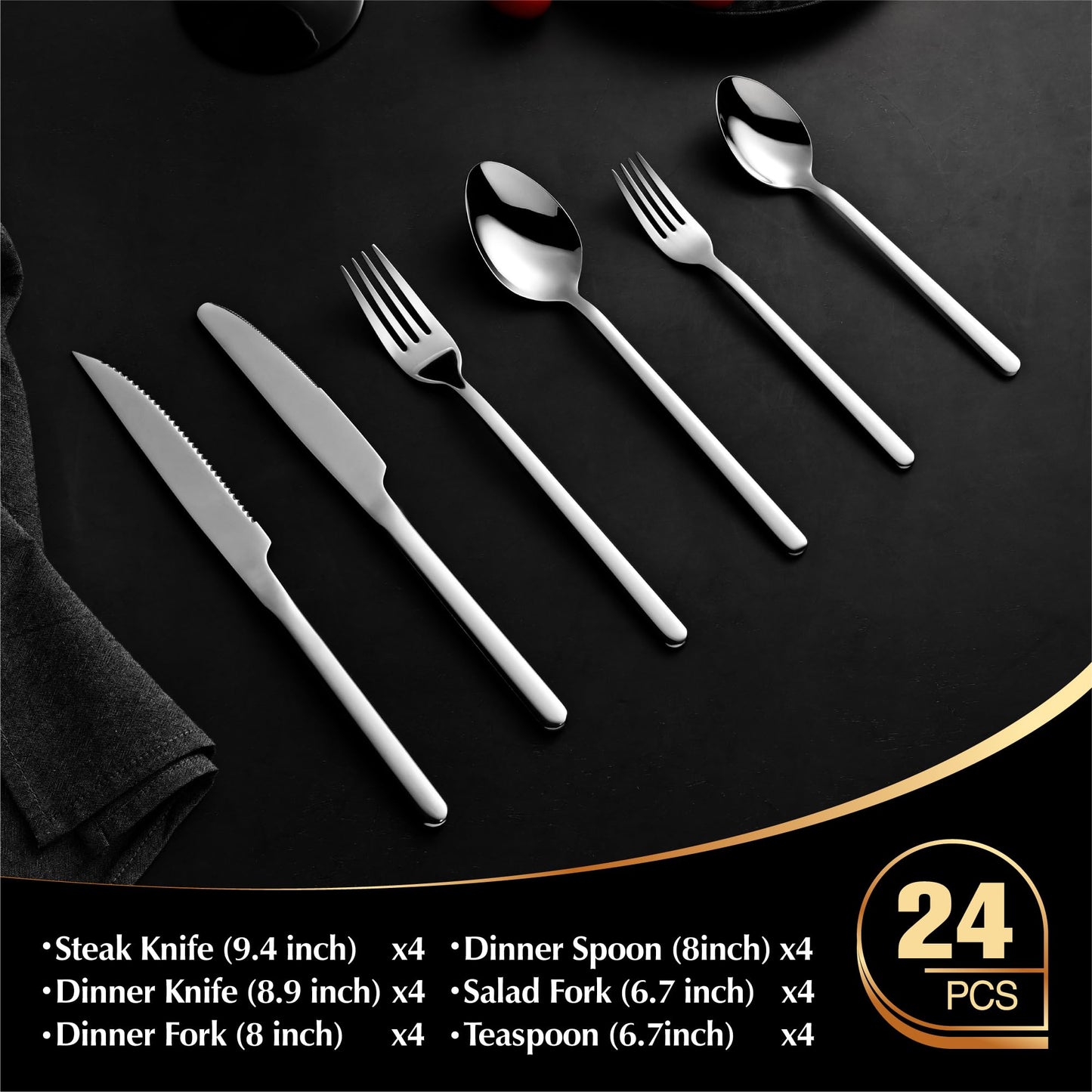 KINGSTONE Besteckset, 20-teiliges Besteckset für 4 Personen, Besteck aus Edelstahl 18/10, hochglanzpoliert, spülmaschinenfest, für Zuhause, Restaurant, Hochzeit, Party (Silber, 20-teilig für 4)