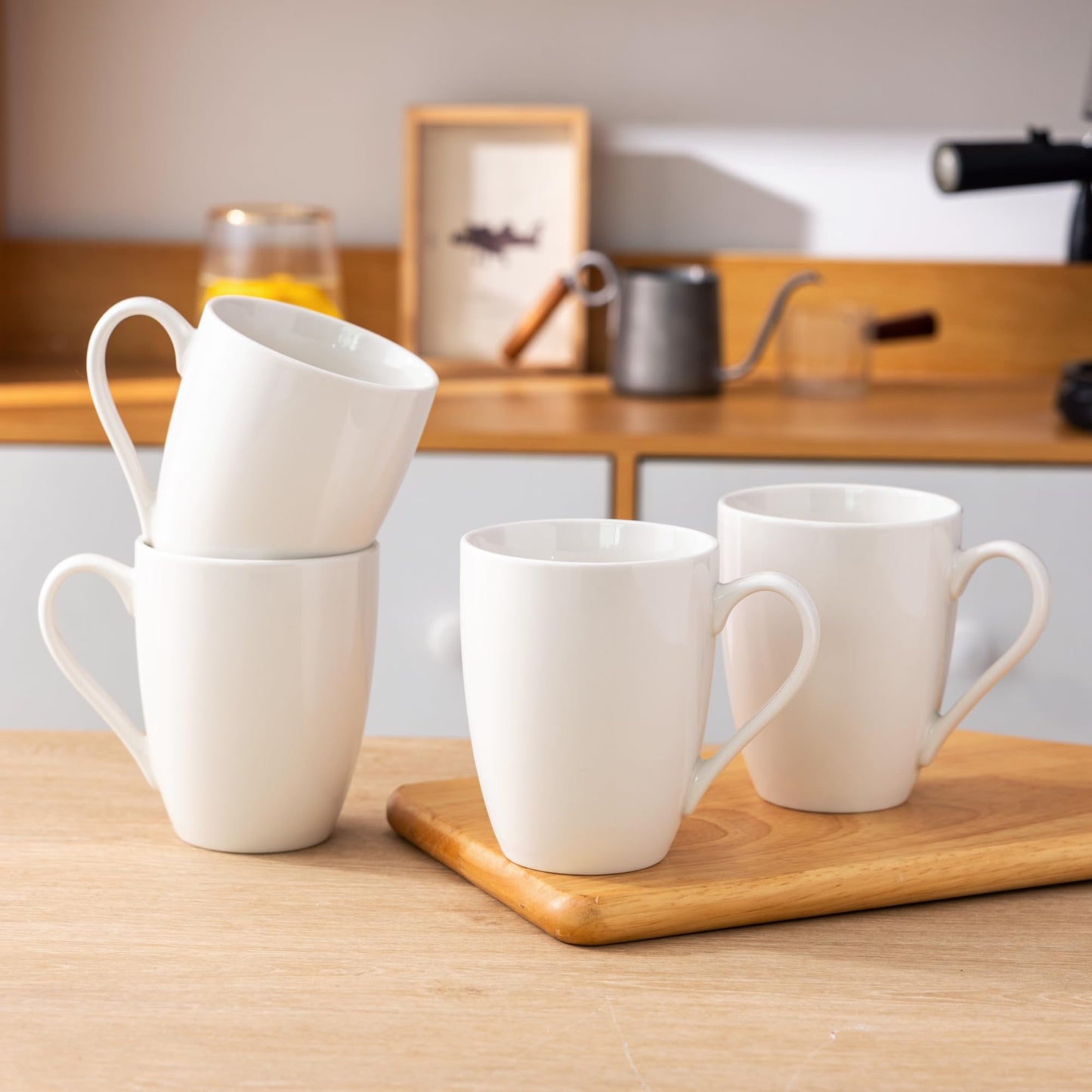 Lot de 6 tasses à café AmorArc 12 oz blanc cassé, tasses à café en céramique avec grande poignée pour homme, femme, ensemble de tasses à café légères pour latte/cappuccino/cacao/lait, lavables au lave-vaisselle et au micro-ondes, 6 pièces