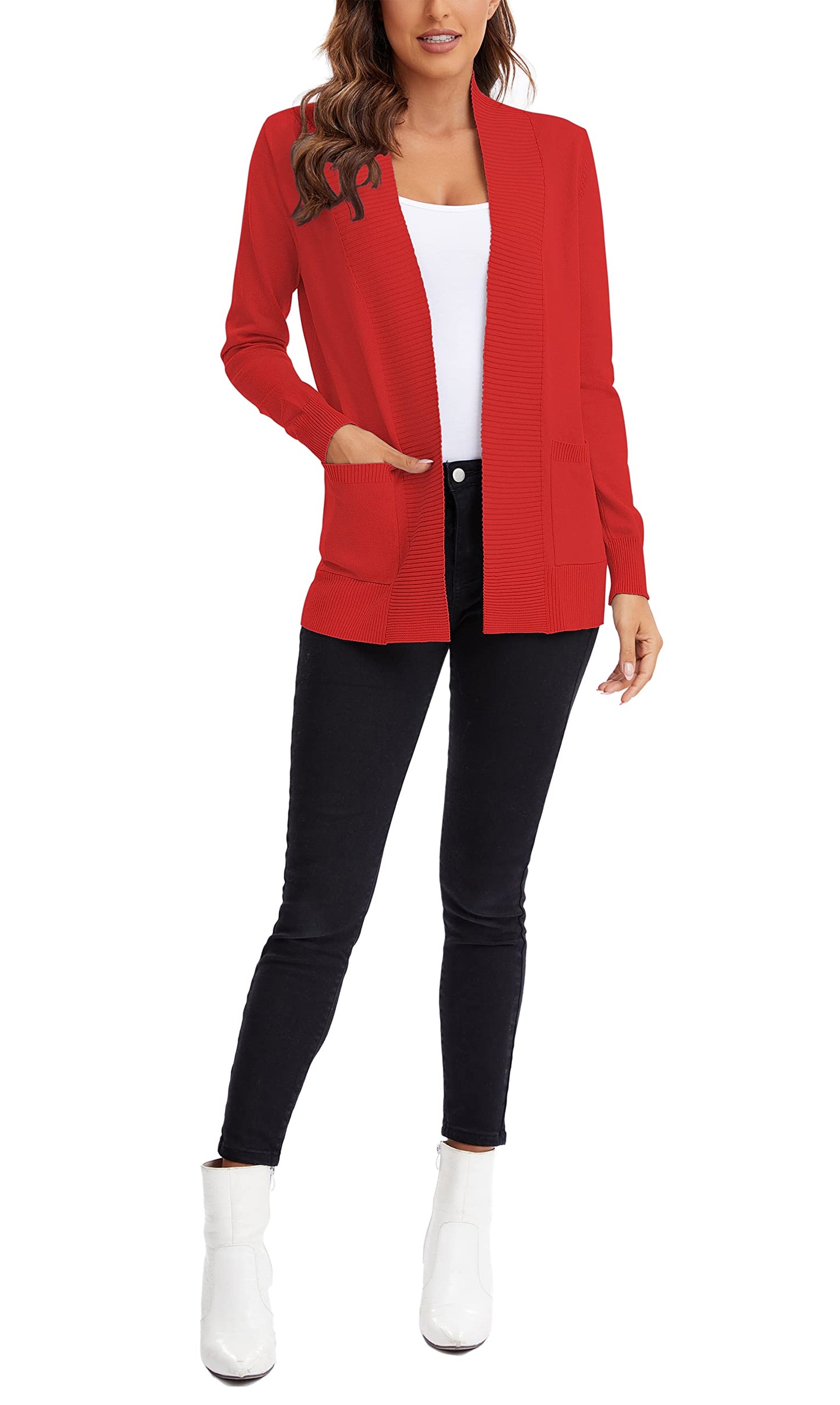 Urban CoCo Leichter Strickjacke für Damen mit offener Vorderseite, lange Ärmel, mit Tasche