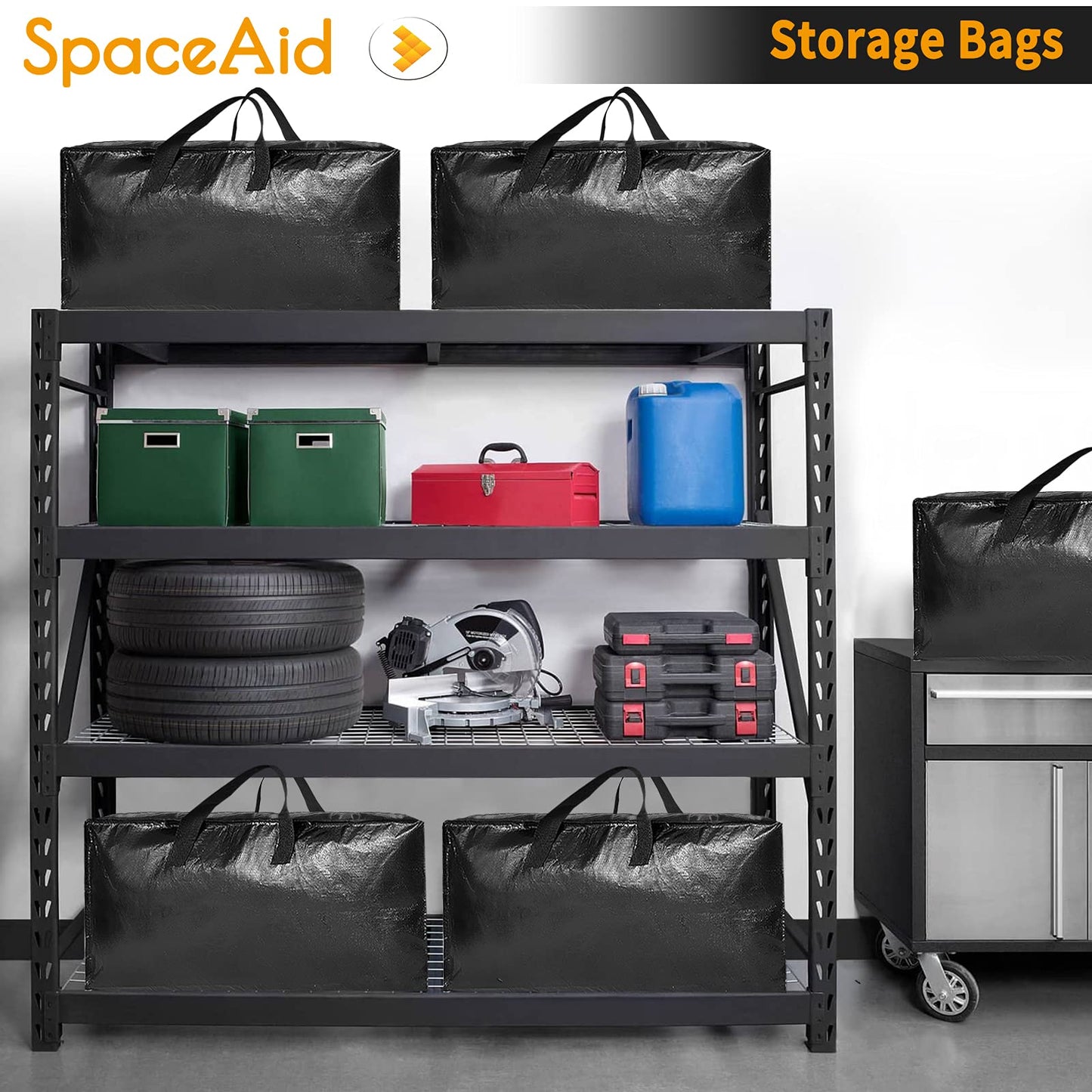 SpaceAid Strapazierfähige Umzugstaschen, extragroße Aufbewahrungstaschen mit Rucksackgurten, starken Griffen und Reißverschlüssen, Alternative zu Umzugskartons, Verpackungs- und Umzugszubehör, Schwarz (10er-Pack)