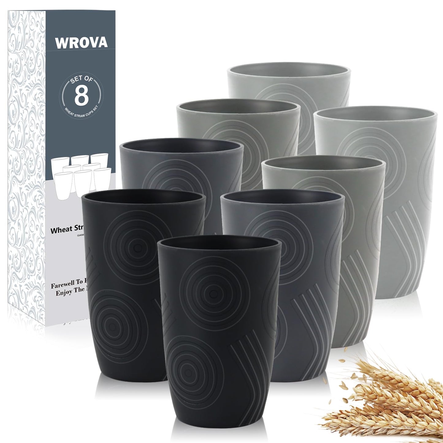 Wheat Straw Cups 8 PCS Good Alternative to Plastic Reusable Cups 20 oz Unbreakable Drinking Cup Reusable Dishwasher Safe Water Plastic Glasses Colorful Series