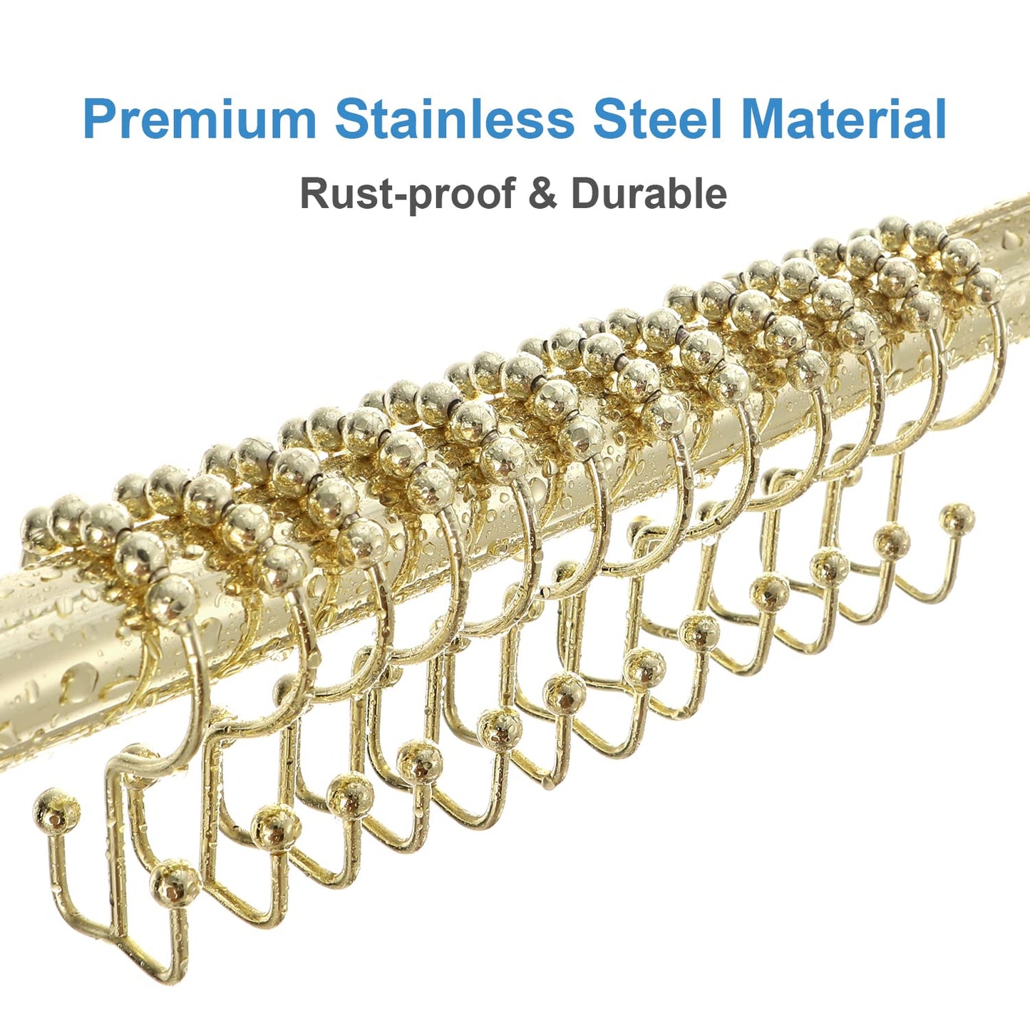 Shower Curtain Hooks Rings, TENOVEL Double Sided Shower Hooks Rust Proof for Bathroom Shower Rods Curtain, Durable Stainless Steel Bathroom Shower Curtain Hangers, Bronze, Set of 12