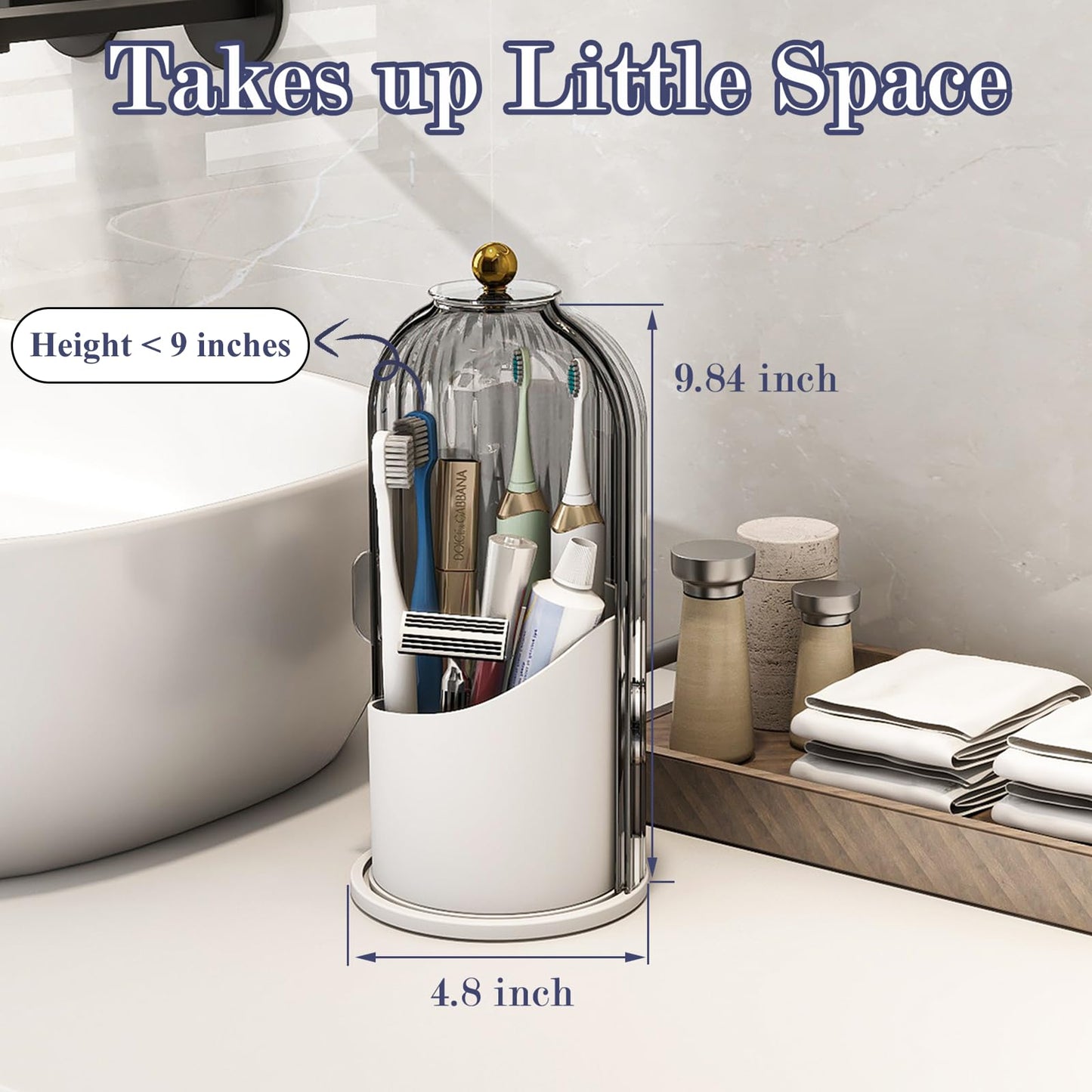 Multi-Use Bathroom Caddy, Dustproof Rotating Organizer with Cover