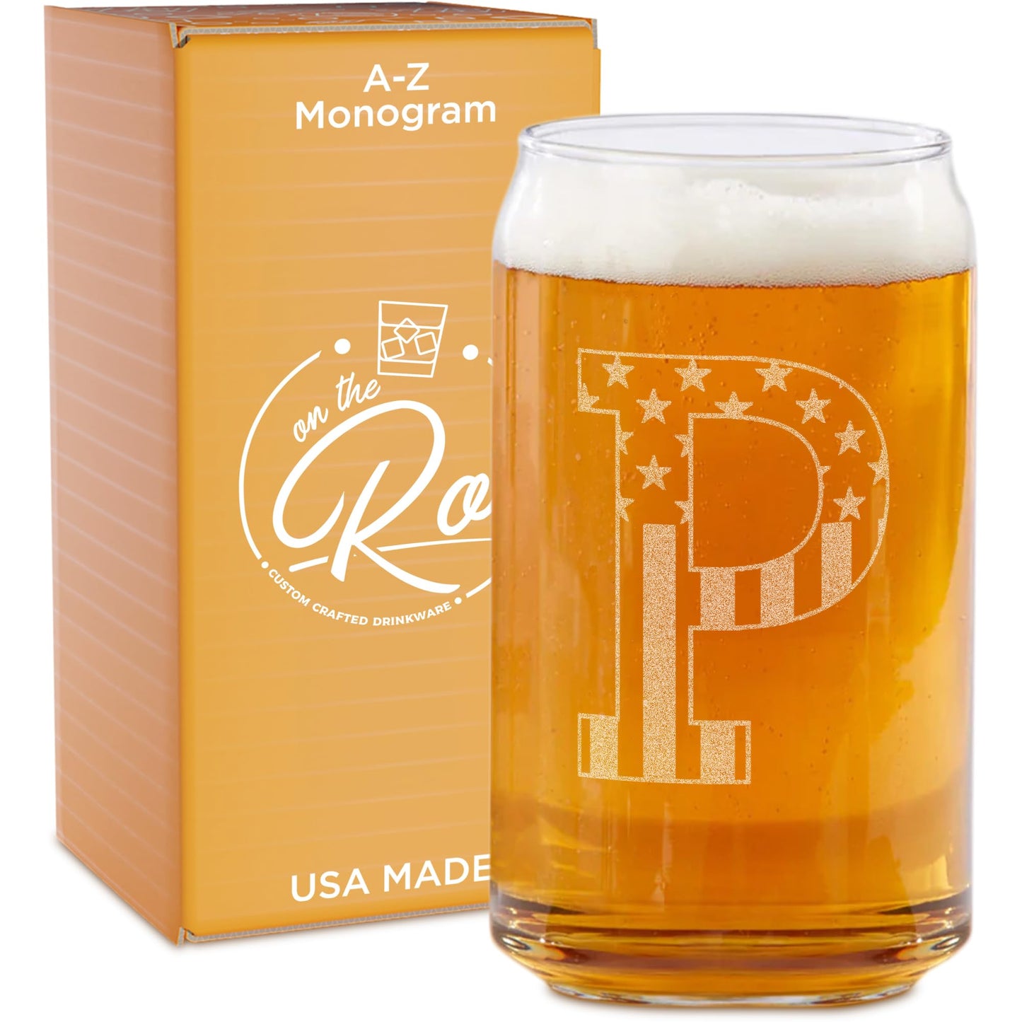 Verres à bière monogrammés pour hommes (AZ) 16 oz - Cadeaux de bière gravés pour hommes Frère Fils Papa Voisin - Cadeaux de Noël uniques pour lui - Chopes à bière personnalisées (J)