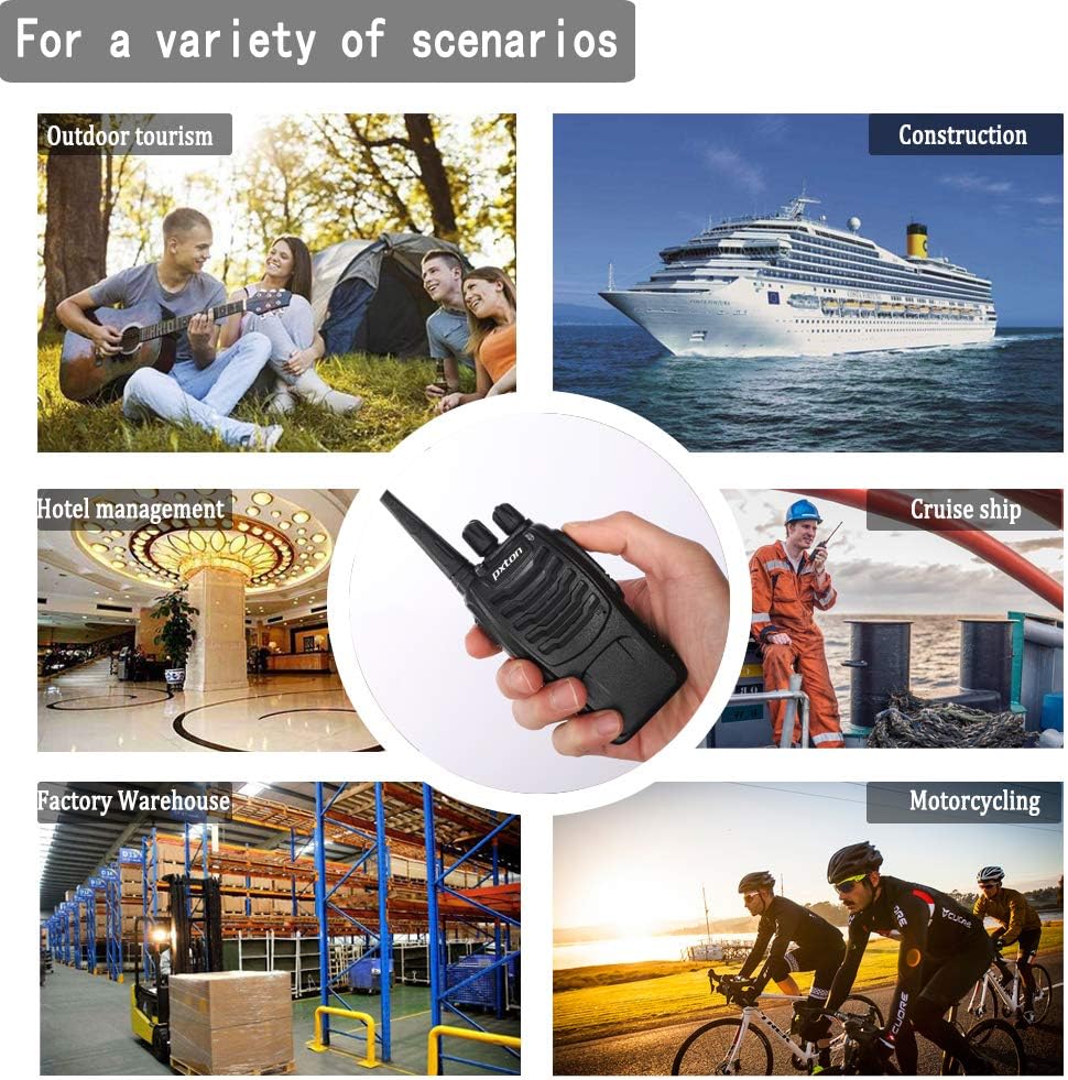 pxton Walkie Talkies Long Range for Adults with Earpieces,16 Channel Walky Talky Rechargeable Handheld Two Way Radios with Flashlight Li-ion Battery and Charger(4 Pack)