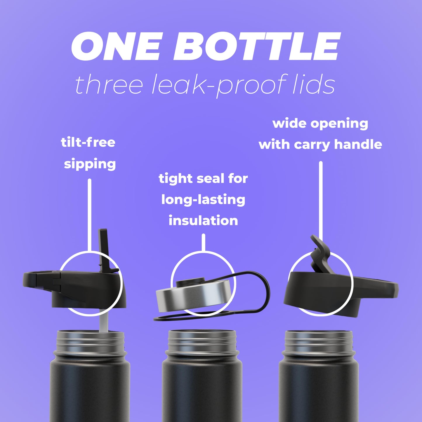 IRON °FLASK Camping & Hiking Hydration Flask with 3 Lids - Stainless Steel, Double Walled & Vacuum Insulated Water Bottle - Leak Proof & BPA Free (Dark Night, Straw - 32 oz)