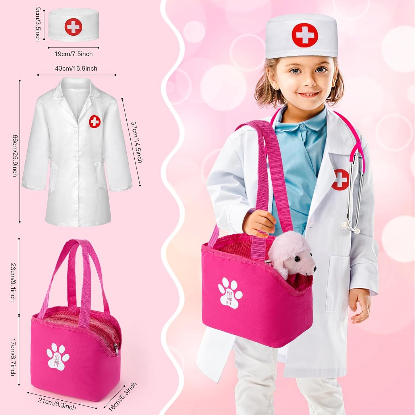 Doctor Kit for Kids Girls, 36 Pcs Veterinarian Playset for Kids, Doctor Kit for Toddlers 3-5 with Dog Toy & Real Stethoscope, Kids Vet Kit Pretend Play Doctor Toys, Doctor Play for Kids
