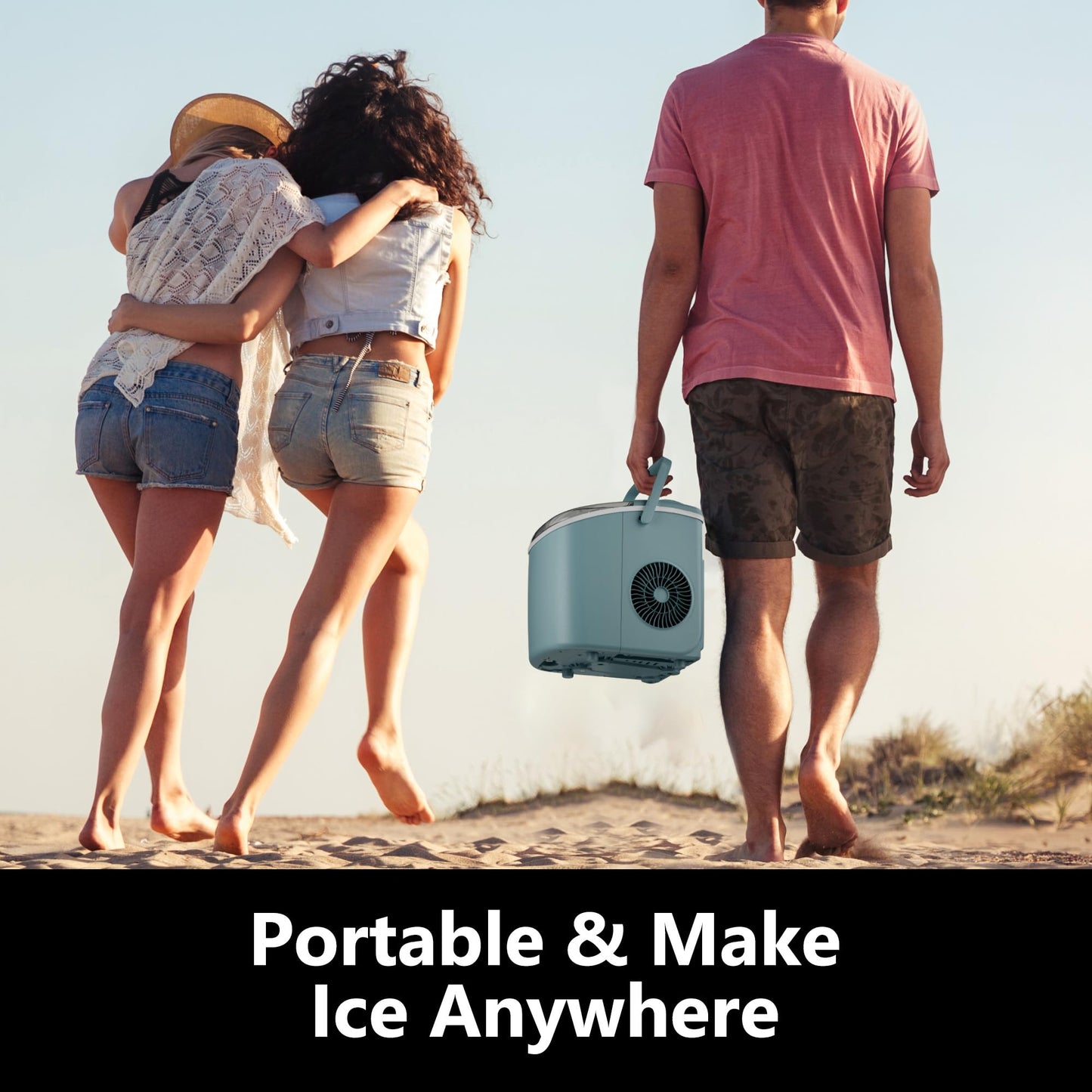 EUHOMY Countertop Ice Maker Machine with Handle, 26lbs in 24Hrs, 9 Ice Cubes Ready in 6 Mins, Auto-Cleaning Portable Ice Maker with Basket and Scoop, for Home/Kitchen/Camping/RV. (Black)