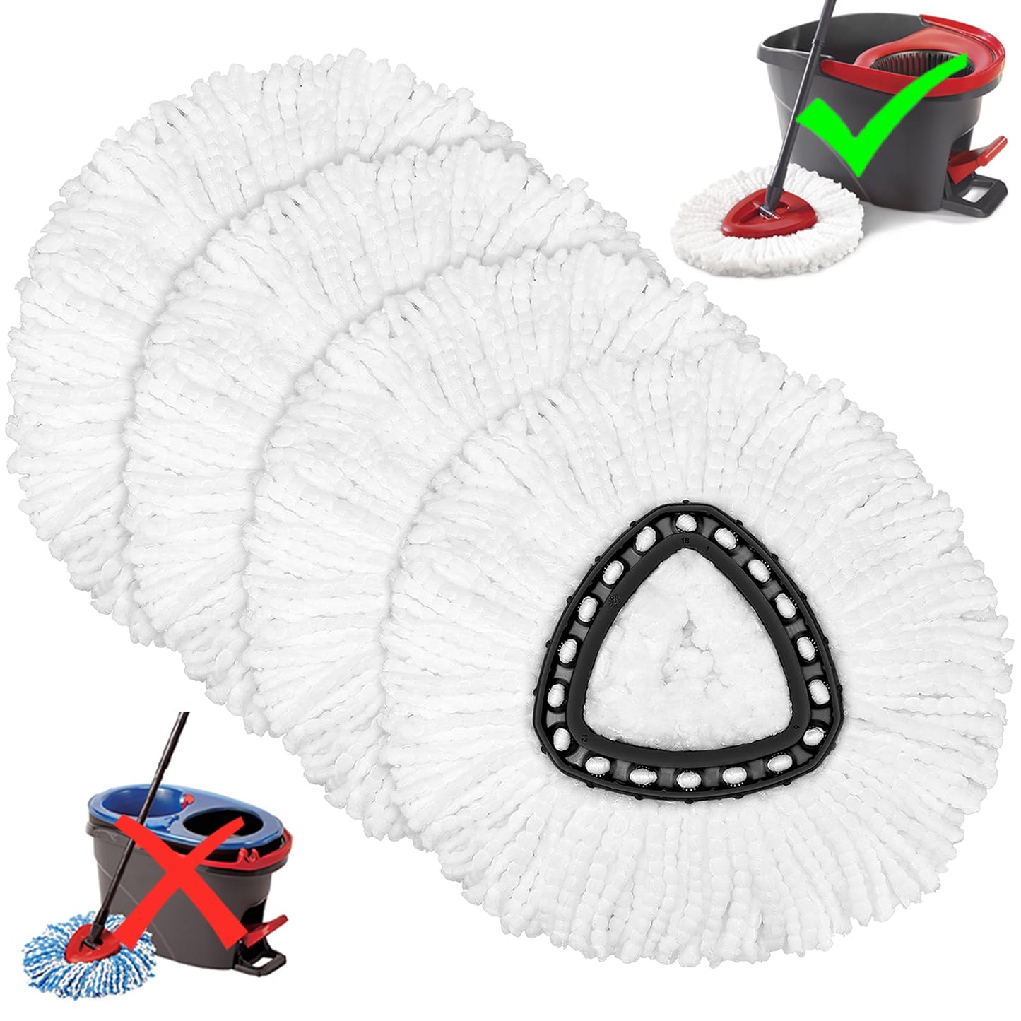 Mop Heads Replacement for O-Ceda Easy Wrin Spin Mop, Microfiber Spin Mop Refills, Easy Cleaning Mop Head Replacement (4pcs 1-Tank Mop White)
