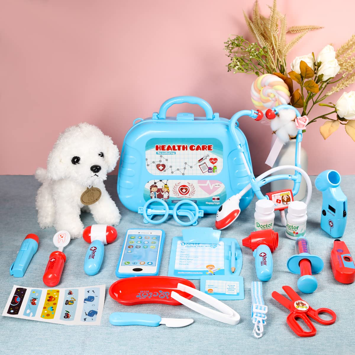 Meland Arzt-Spielzeugset für Mädchen – Arzt-Spielset mit Hundespielzeug, Tragetasche, Stethoskop-Spielzeug und Verkleidungskostüm – Arzt-Spielgeschenk für Kinder im Alter von 3 4 5 6 Jahren für Rollenspiele