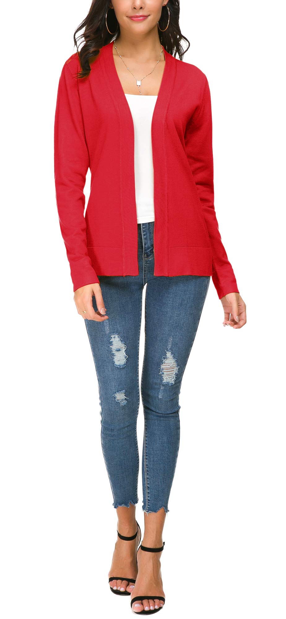 Cardigan en tricot ouvert sur le devant pour femme, manteau à manches longues