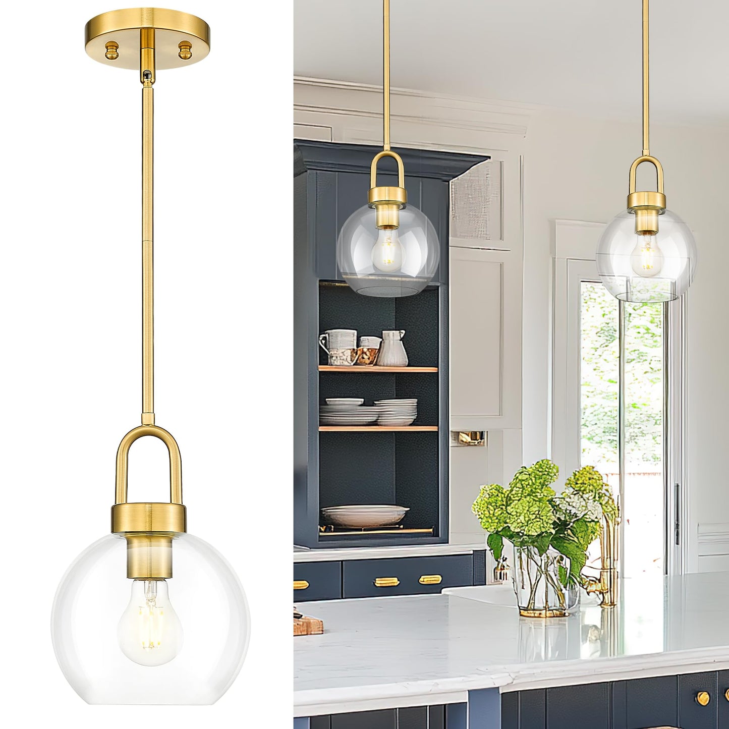 TENGXIN 7-Zoll-Pendelleuchte für Kücheninsel – gebürstetes Gold-Finish mit Milchglasschirm, eleganter Bauernhausstil, perfekt für Esszimmer oder Schlafzimmer, TXPLBG15-MG