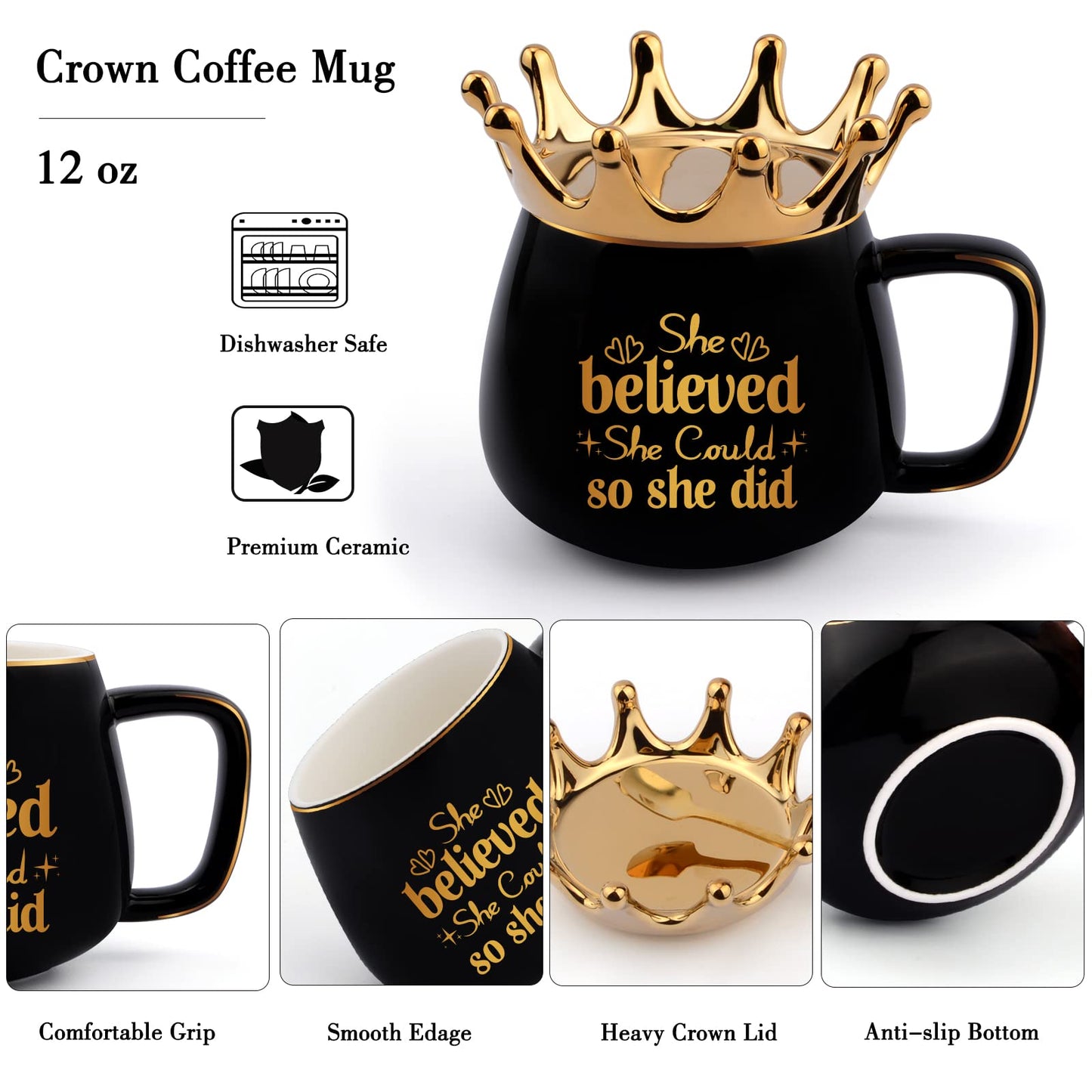 Valentine's Day Gifts for Women Her, Graduation Gifts for Her, College Graduation Congratulations Gifts for Women Sister Friends, Coffee Cup Gift, Crown Coffee Mug She Believed She Could So She Did