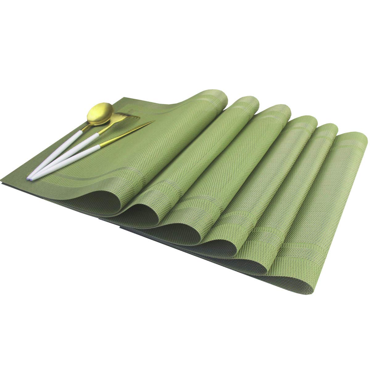 PIGCHCY Keilförmige Tischsets für den Esstisch, kreuzgewebt, waschbares Vinyl-Tischset, hitzebeständig, runde Tischsets, 4er-Set (Silbergrau)